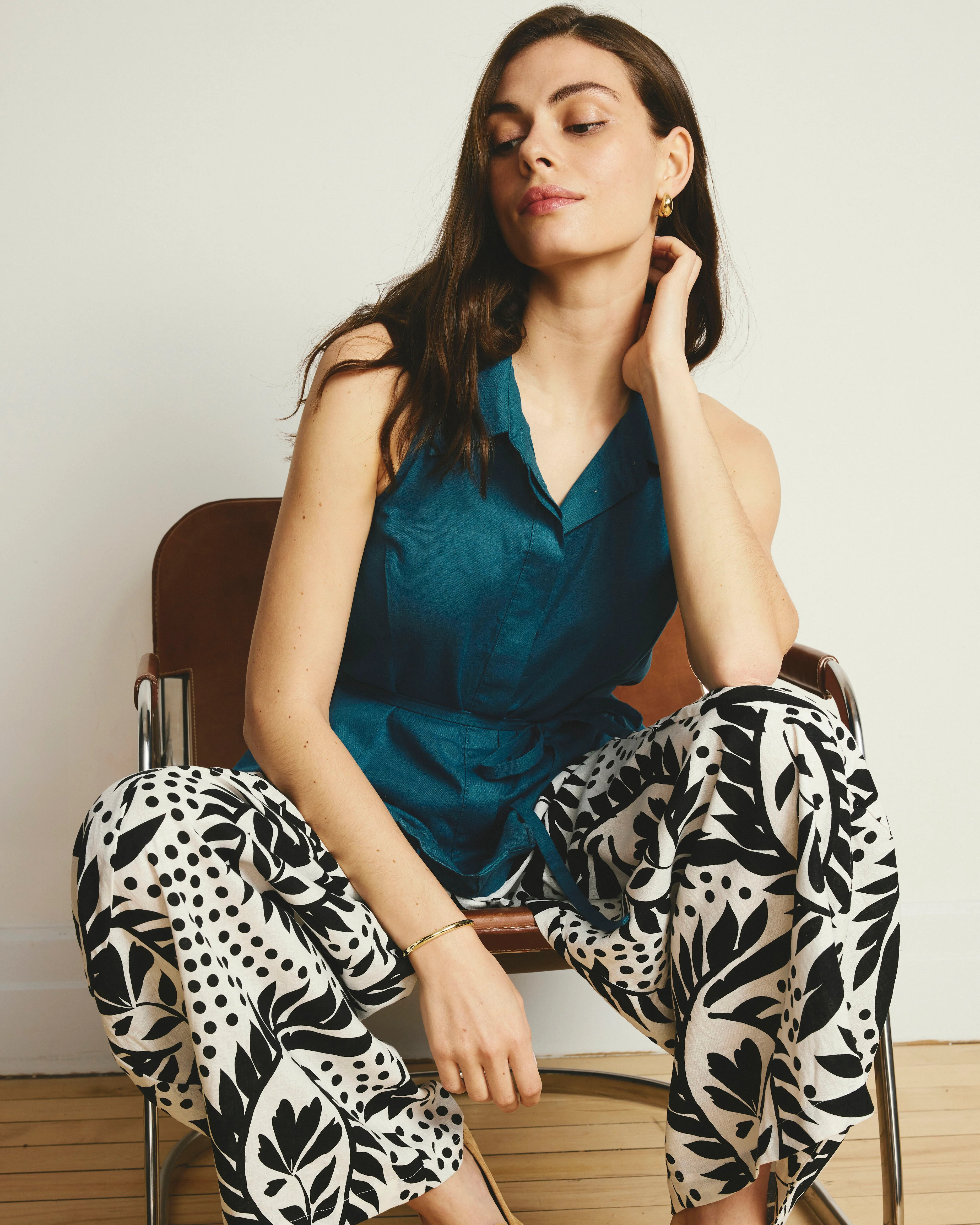 Cosma Barrel Leg Linen Pants - Vine Print - Image 4