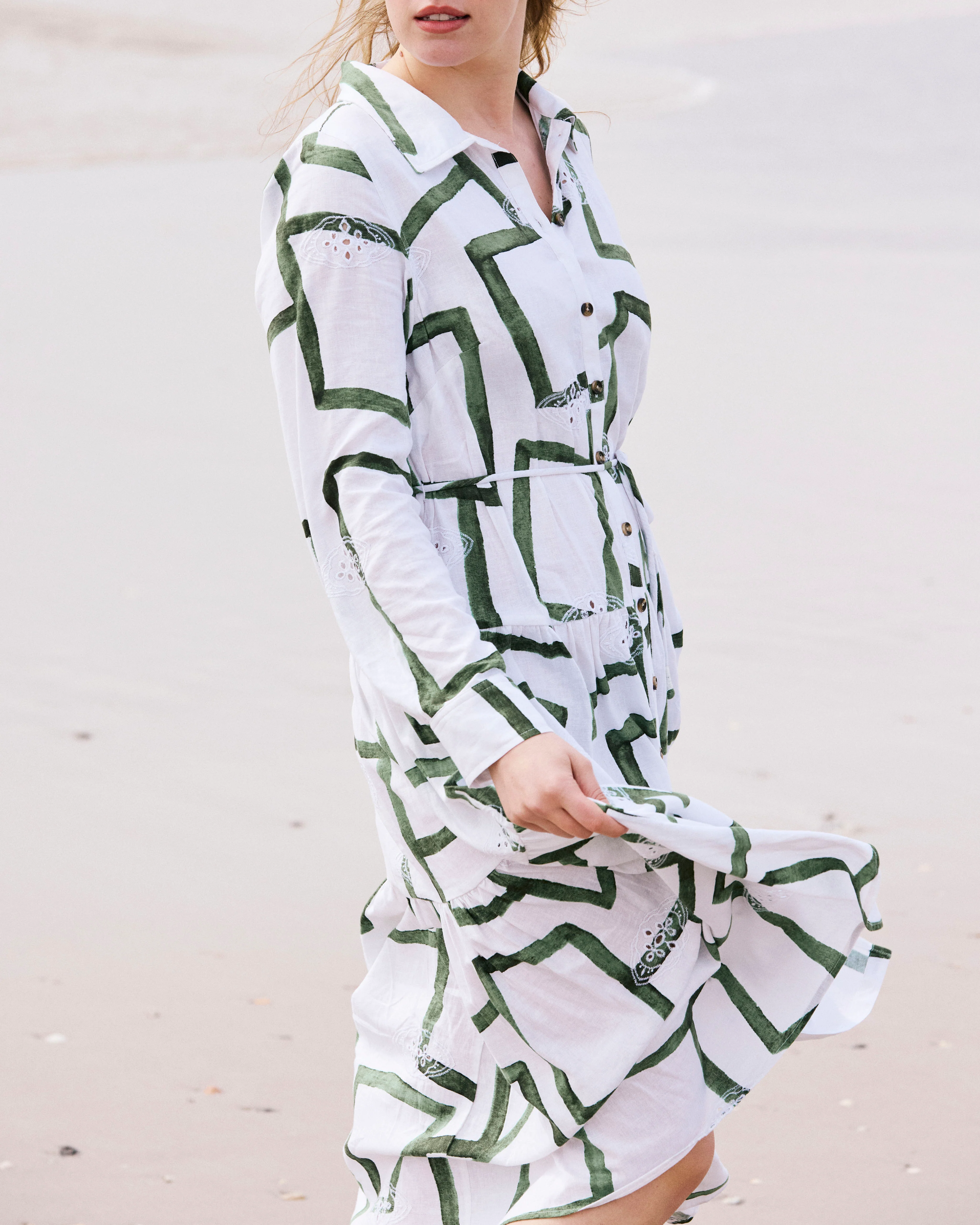Alix Linen Shirtdress - Green Paint Print