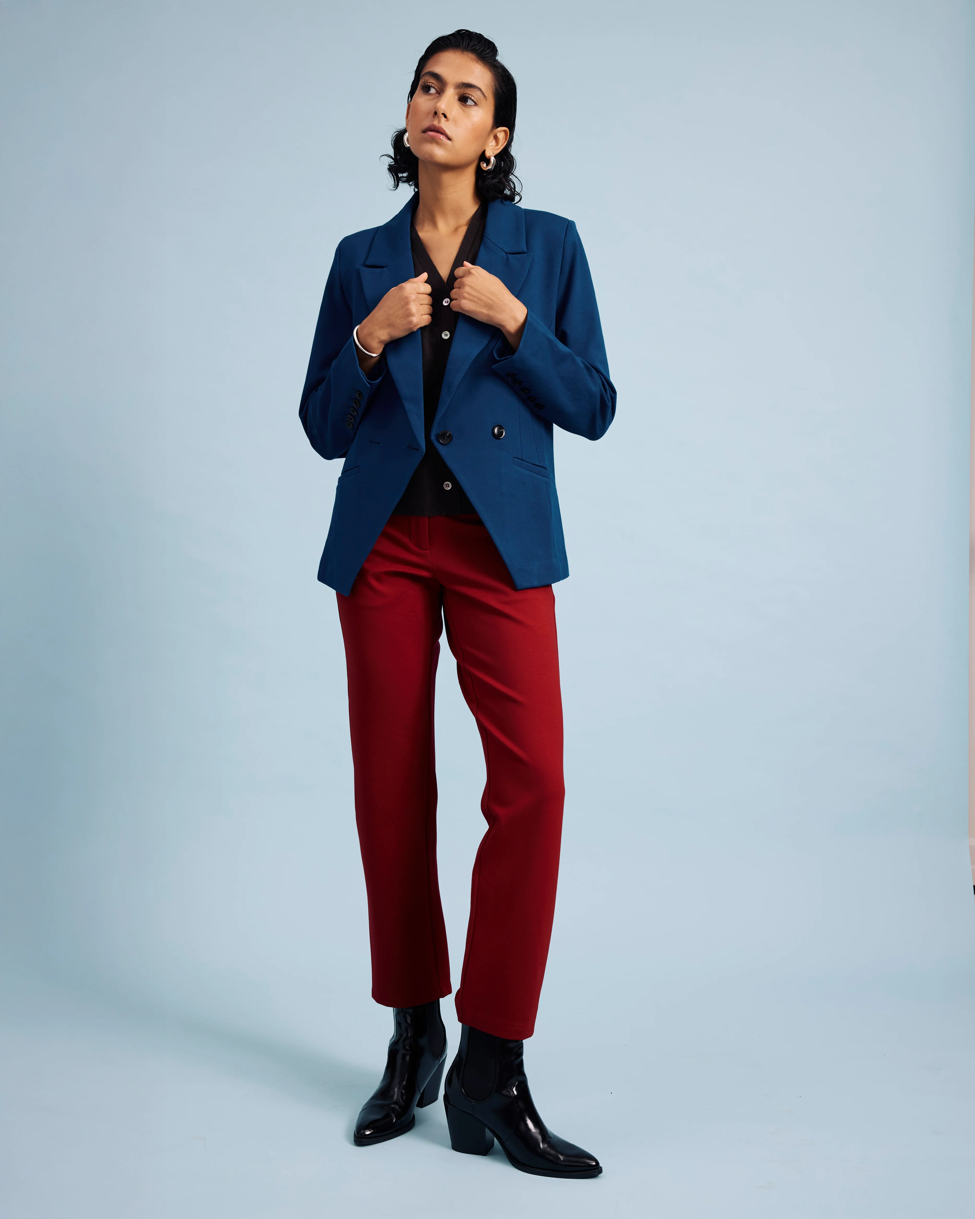 Bianca Double Breasted Ponte Blazer - Deep Teal