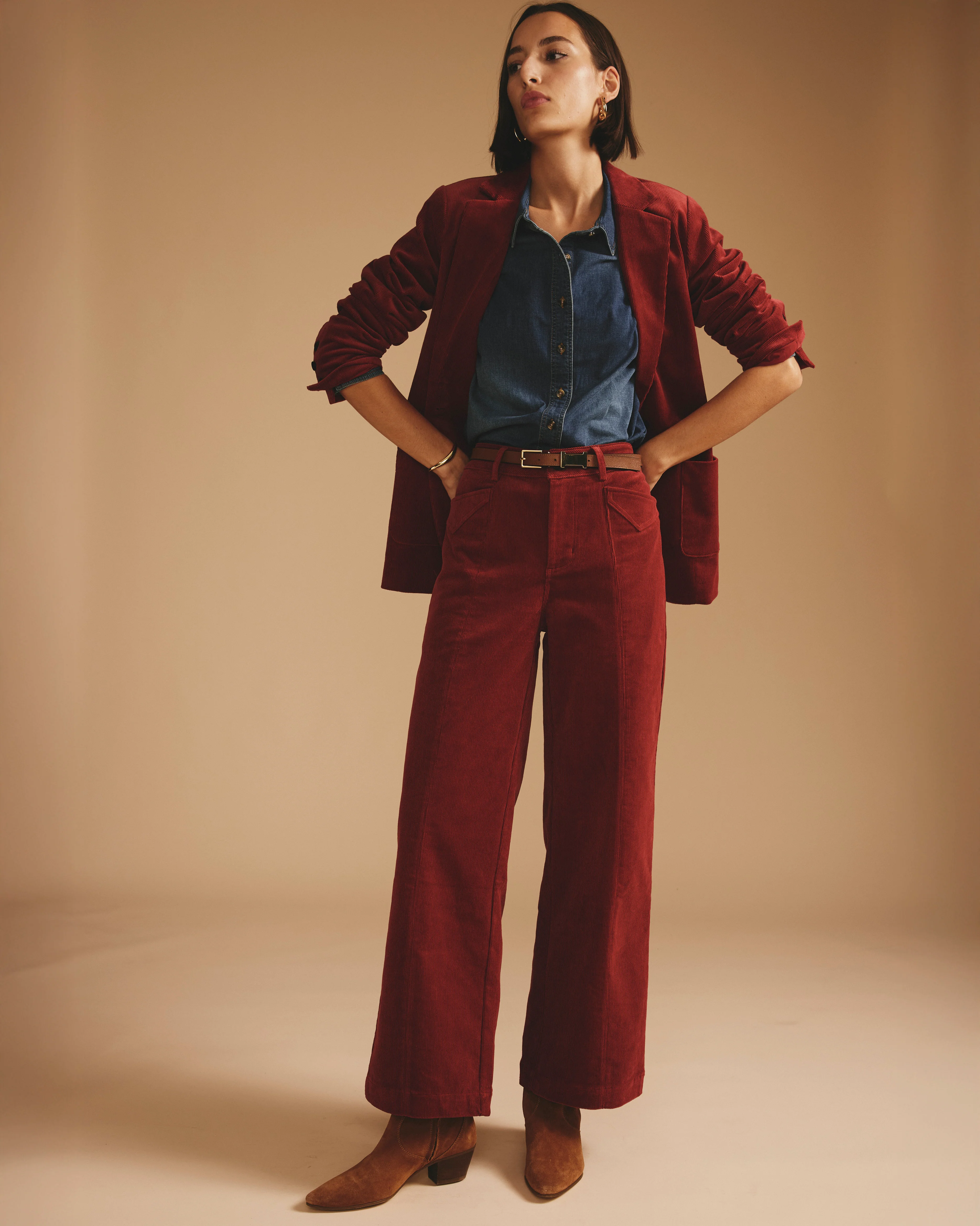 Camila Wide Leg Corduroy Pants - Autumnal Red