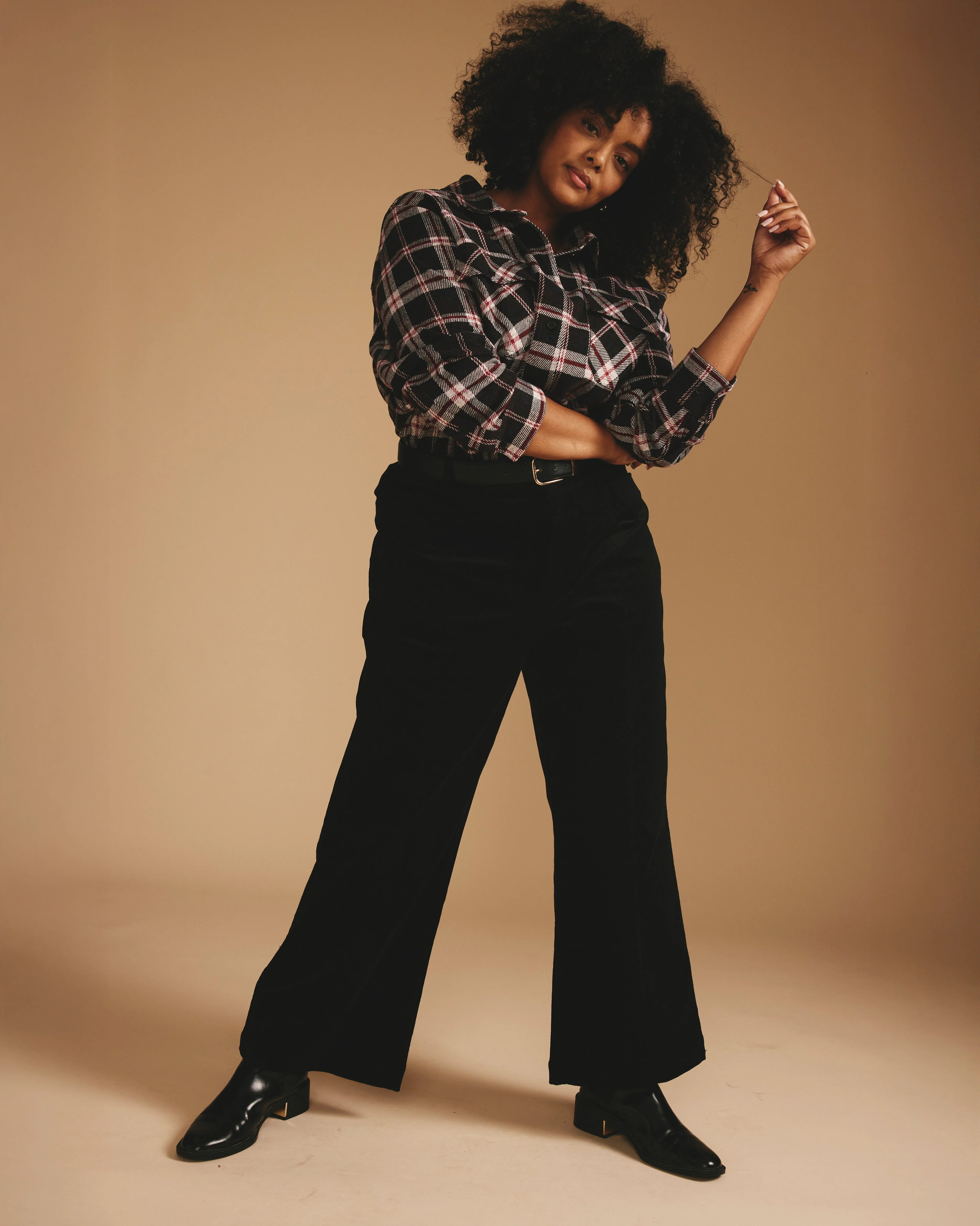 Camila Wide Leg Corduroy Pants - Black
