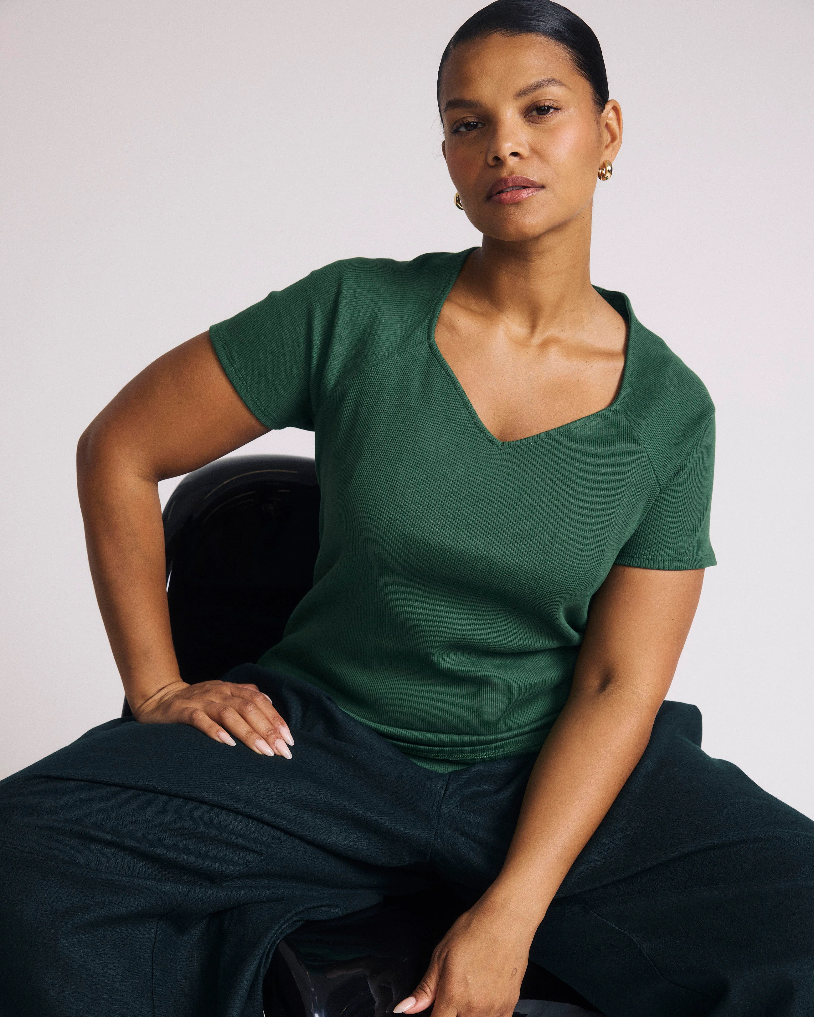 Carey Ribbed Sweetheart Tee - Green Park