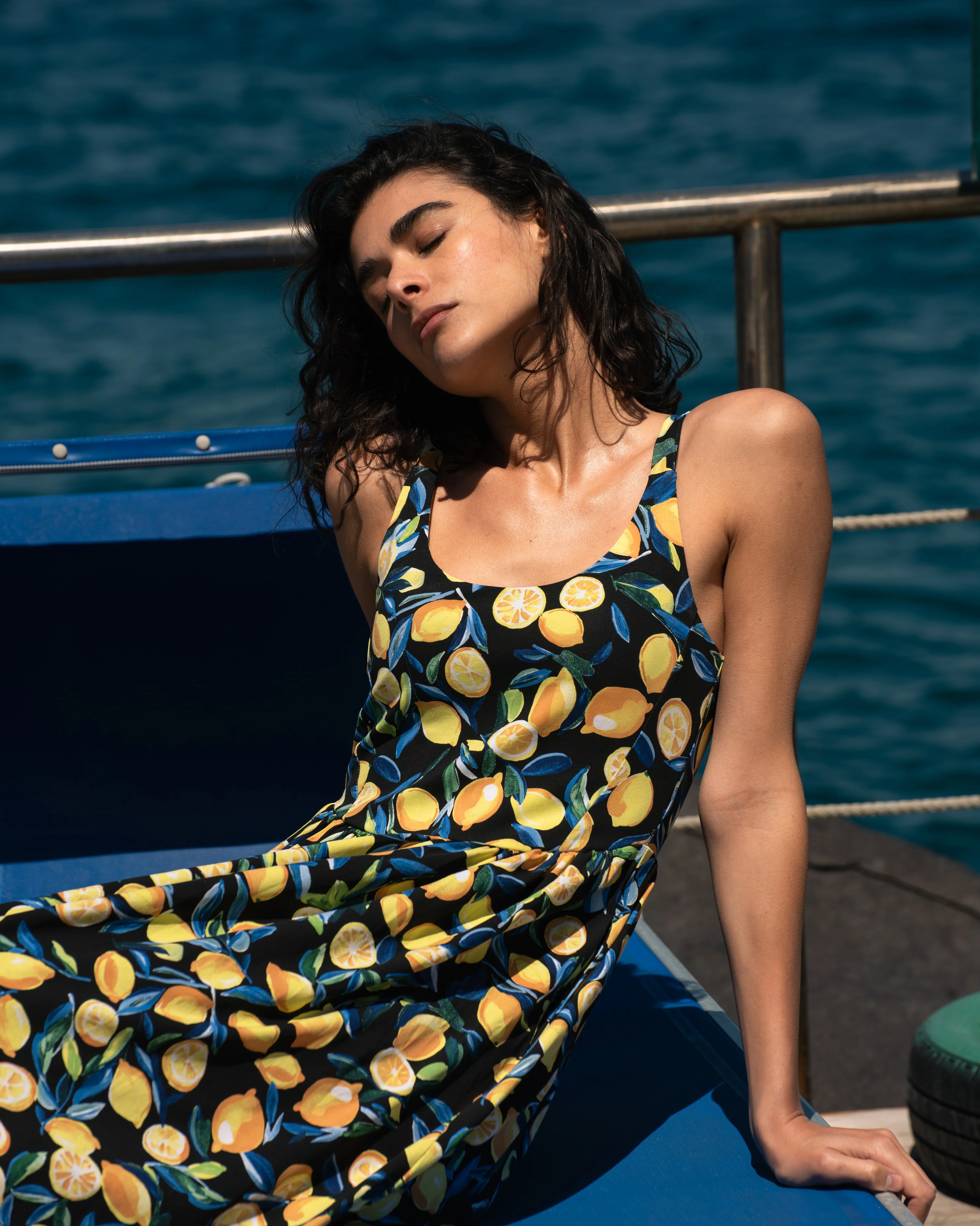 Cayo Cami Dress - Black Limoncello Print