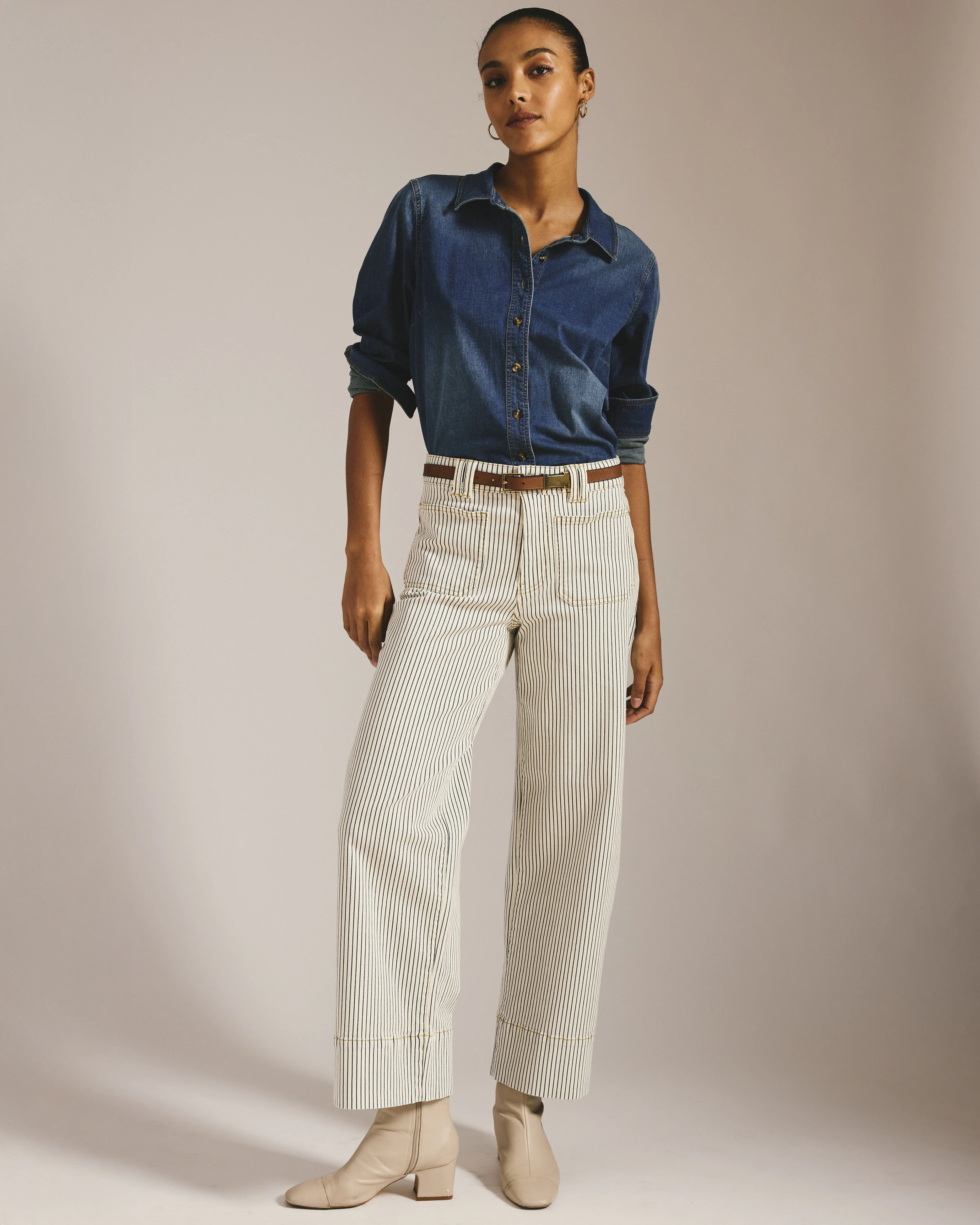 Claudia High Rise Stretch Jeans - Railroad Stripe