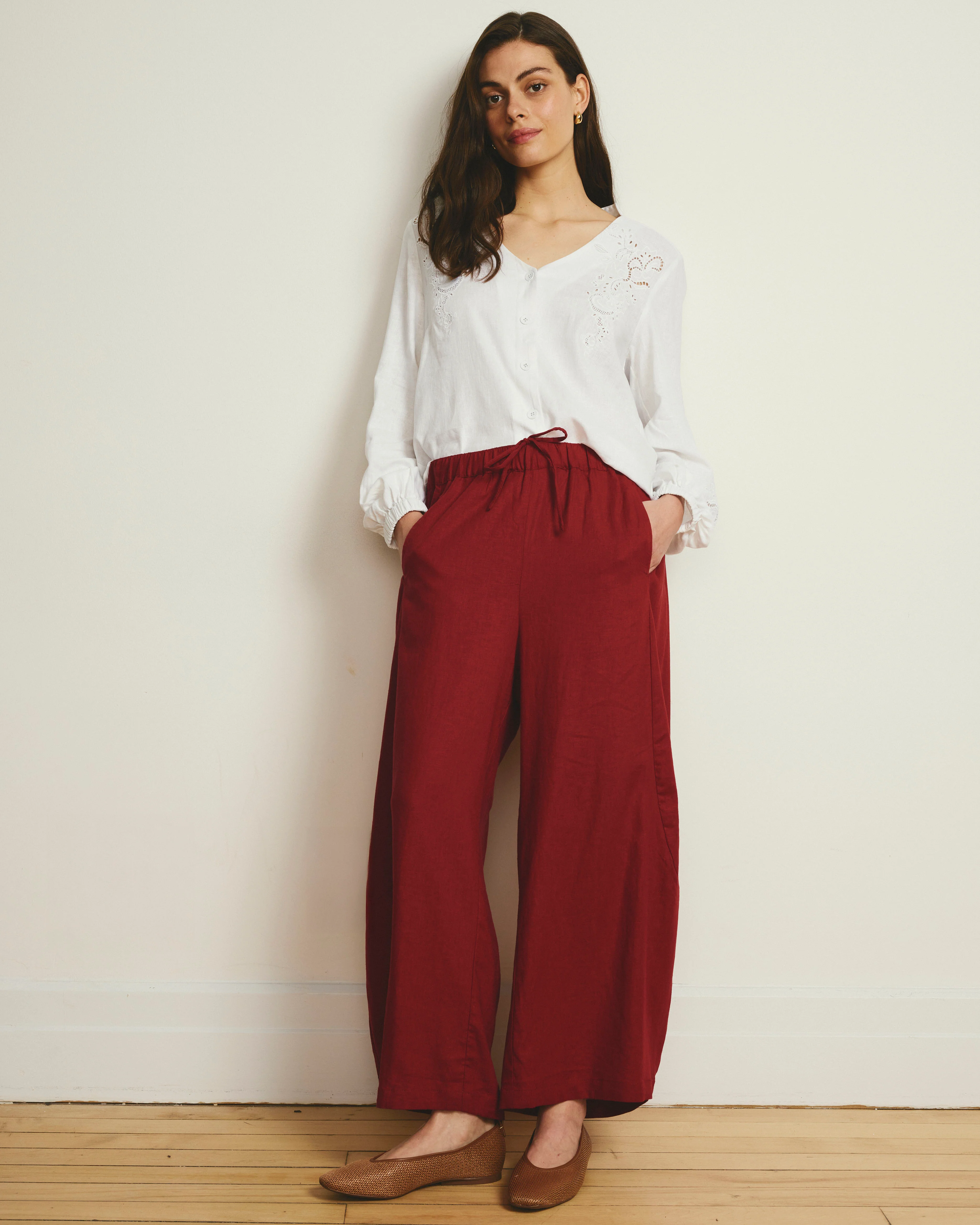 Cosma Barrel Leg Linen Pants - Vibrant Red