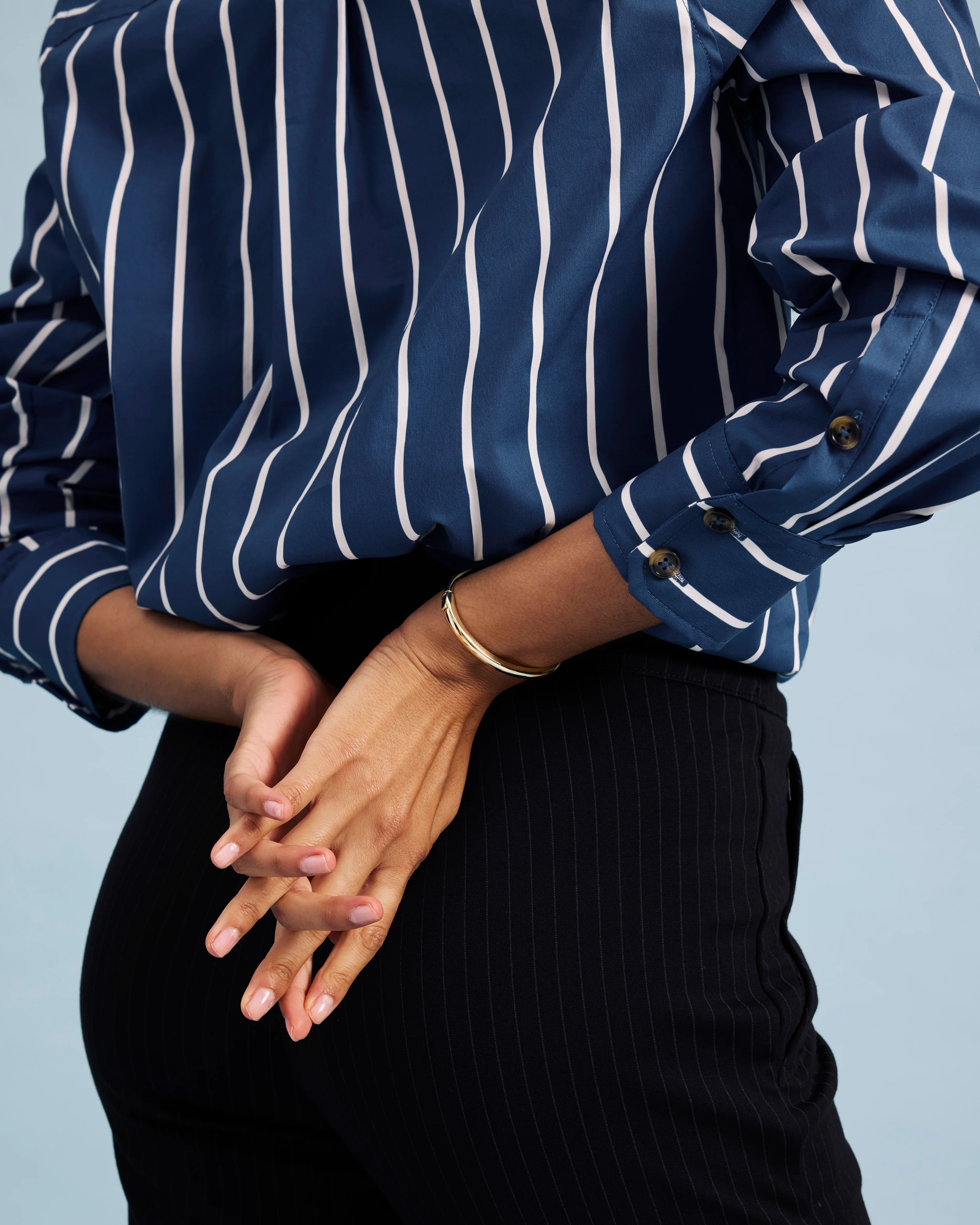 Elbe Popover Stretch Poplin Shirt Classic Fit - Ensign Blue/White Stripe - Image 2