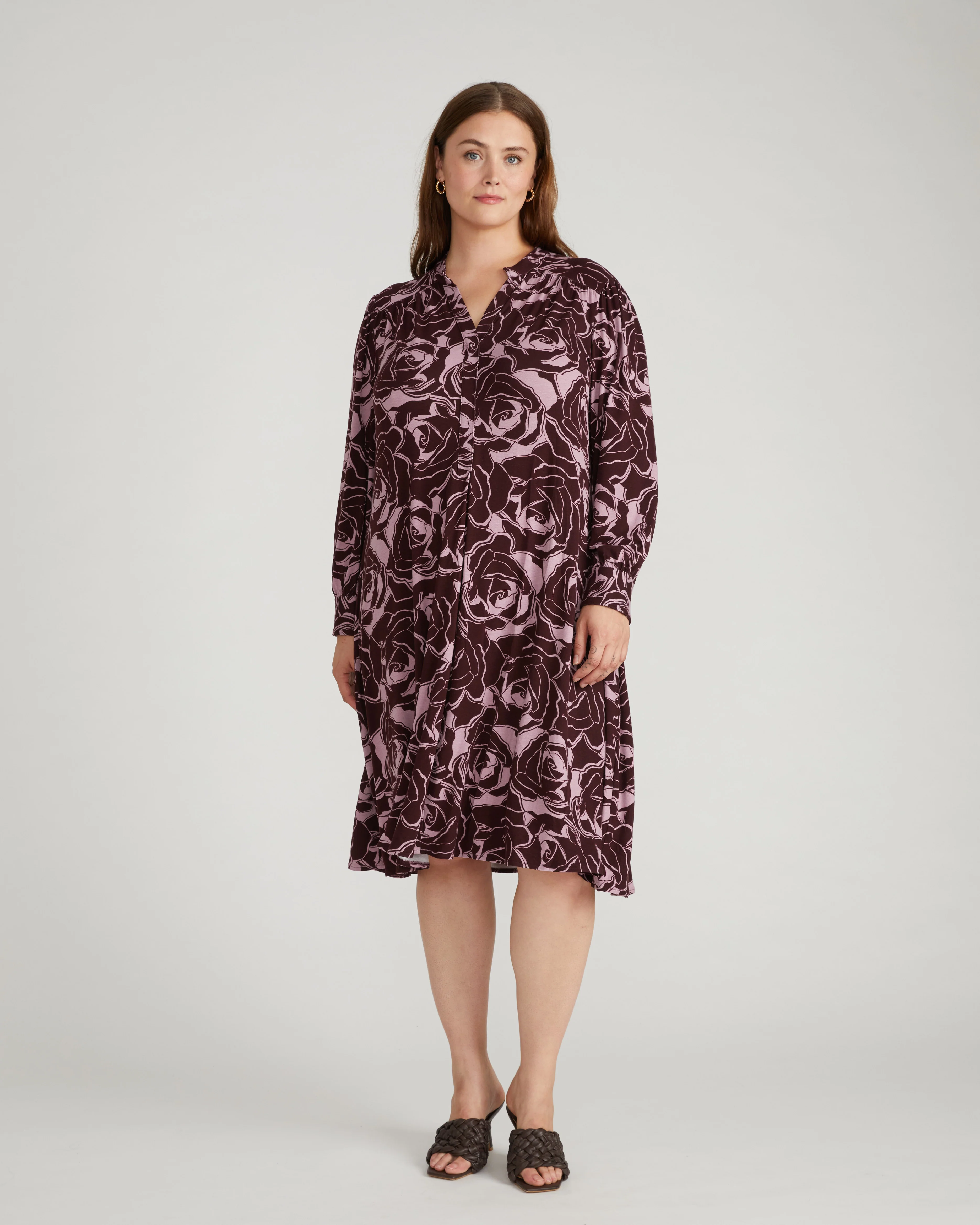 Gramercy Liquid Jersey Dress - Rose Print in Black Cherry