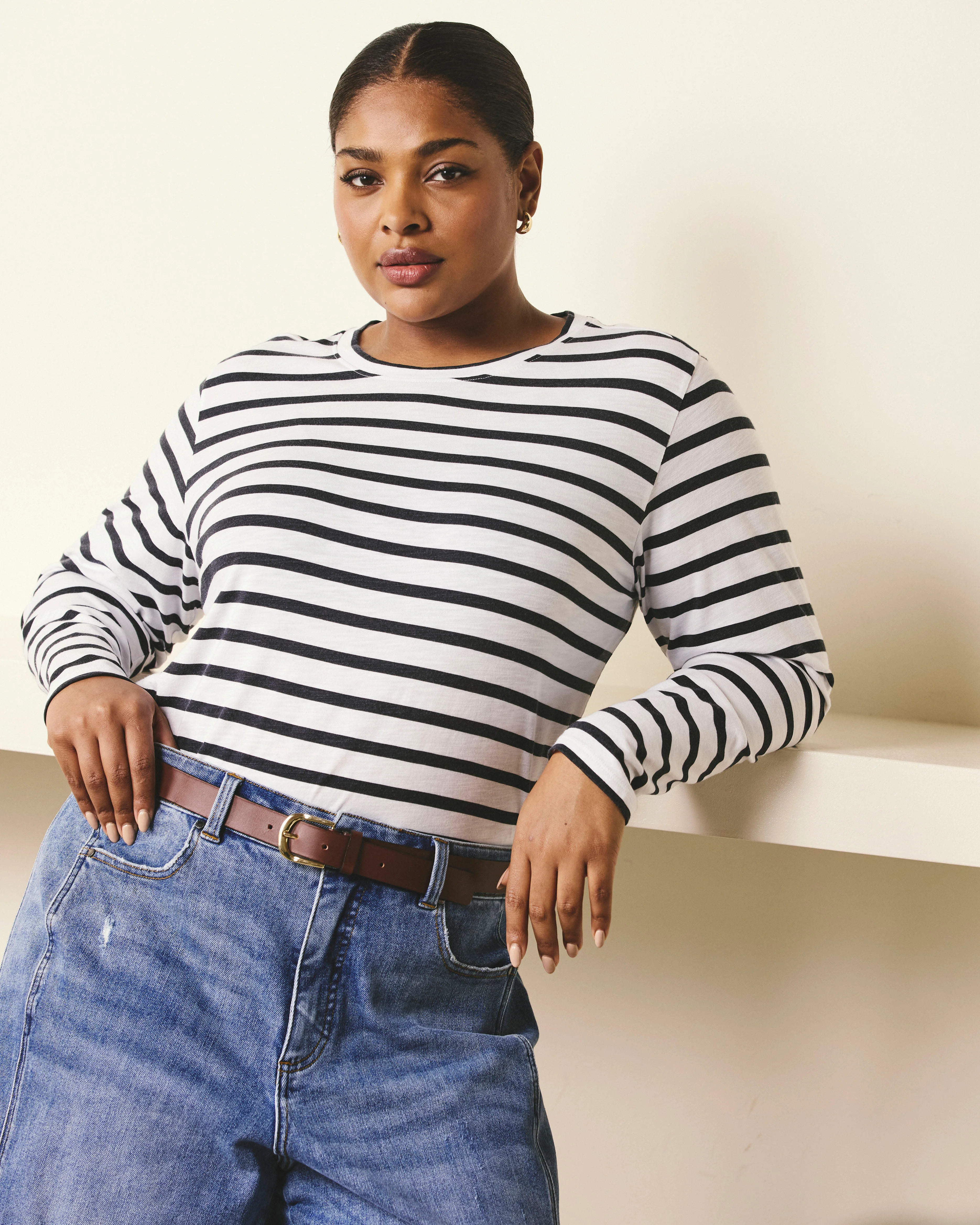 Light-As-Air Long Sleeve Crew Neck Tee - Zen Stripe