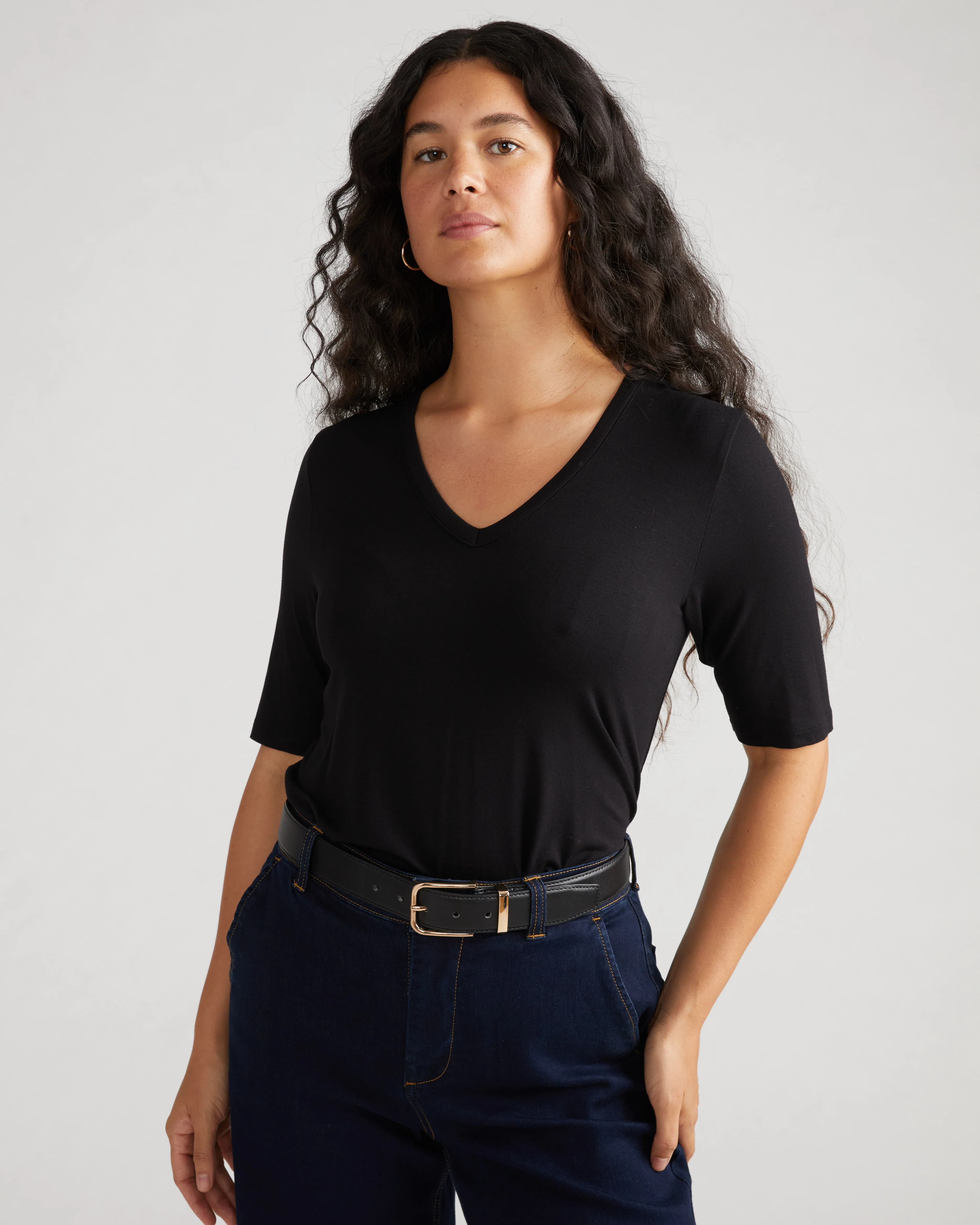Lily Liquid Jersey V-Neck Stovepipe Tee - Black