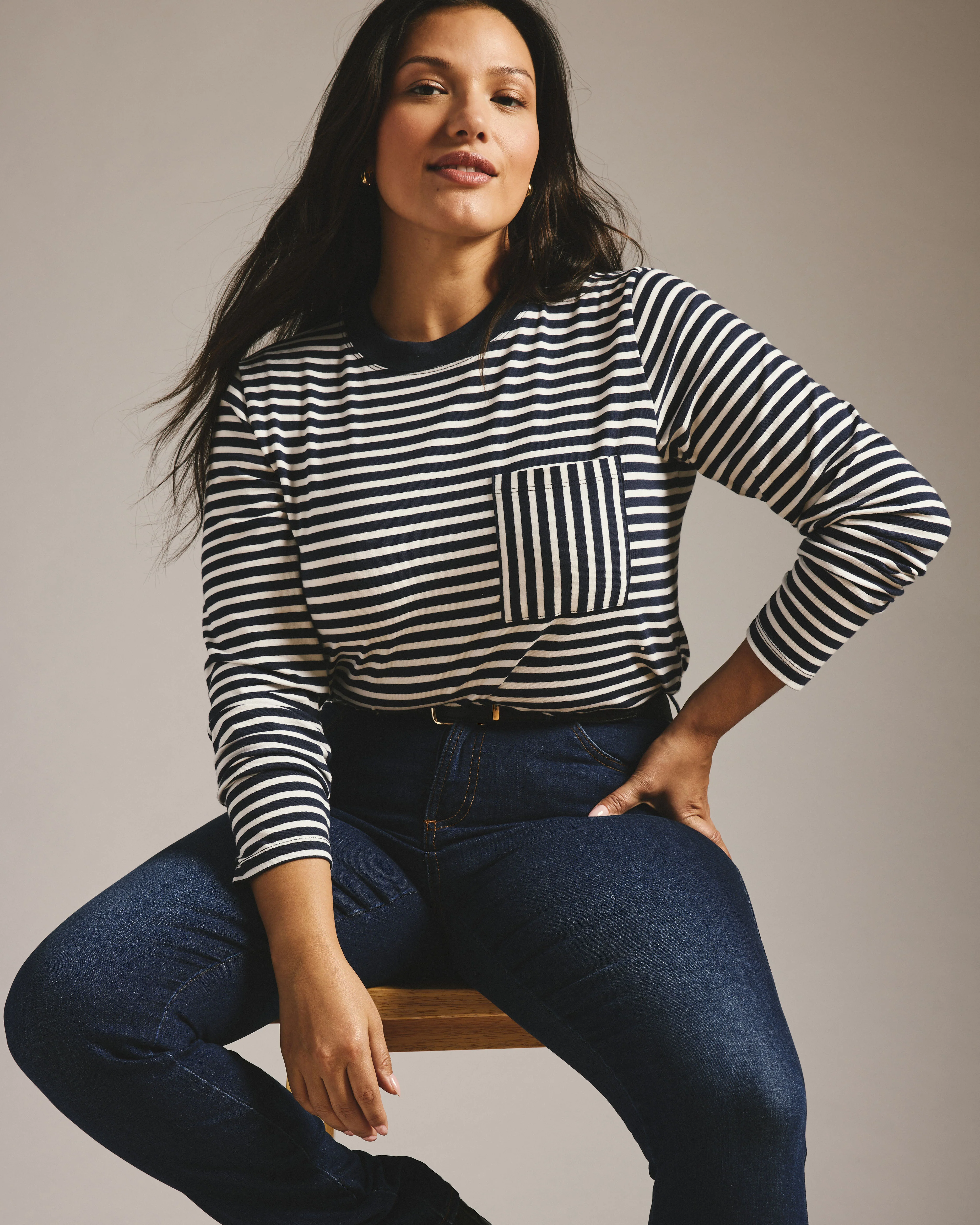 Long Sleeve Garcon Tee - Navy/White Stripe