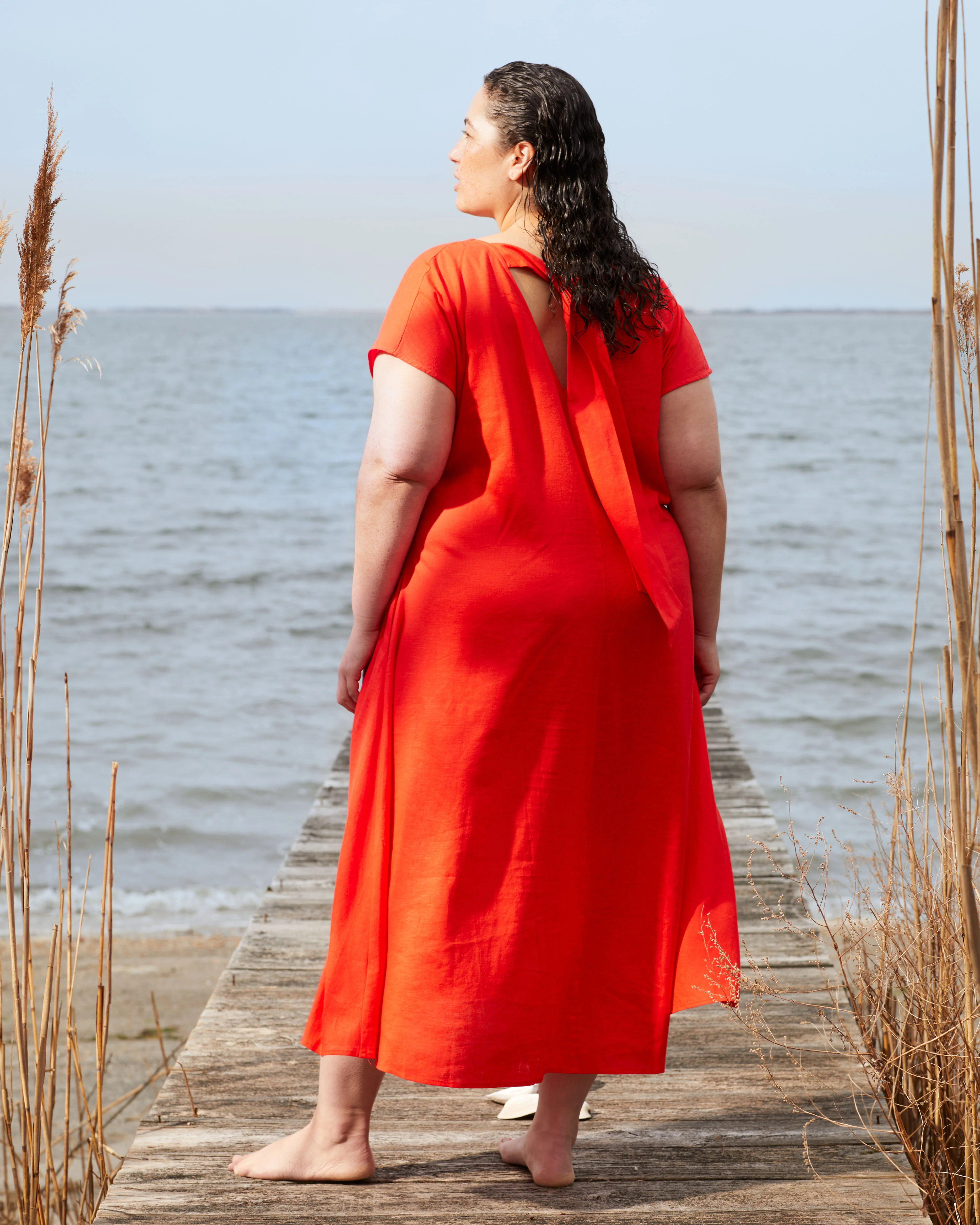 Louvre Bow Back Linen Dress - Shoreline Sunset