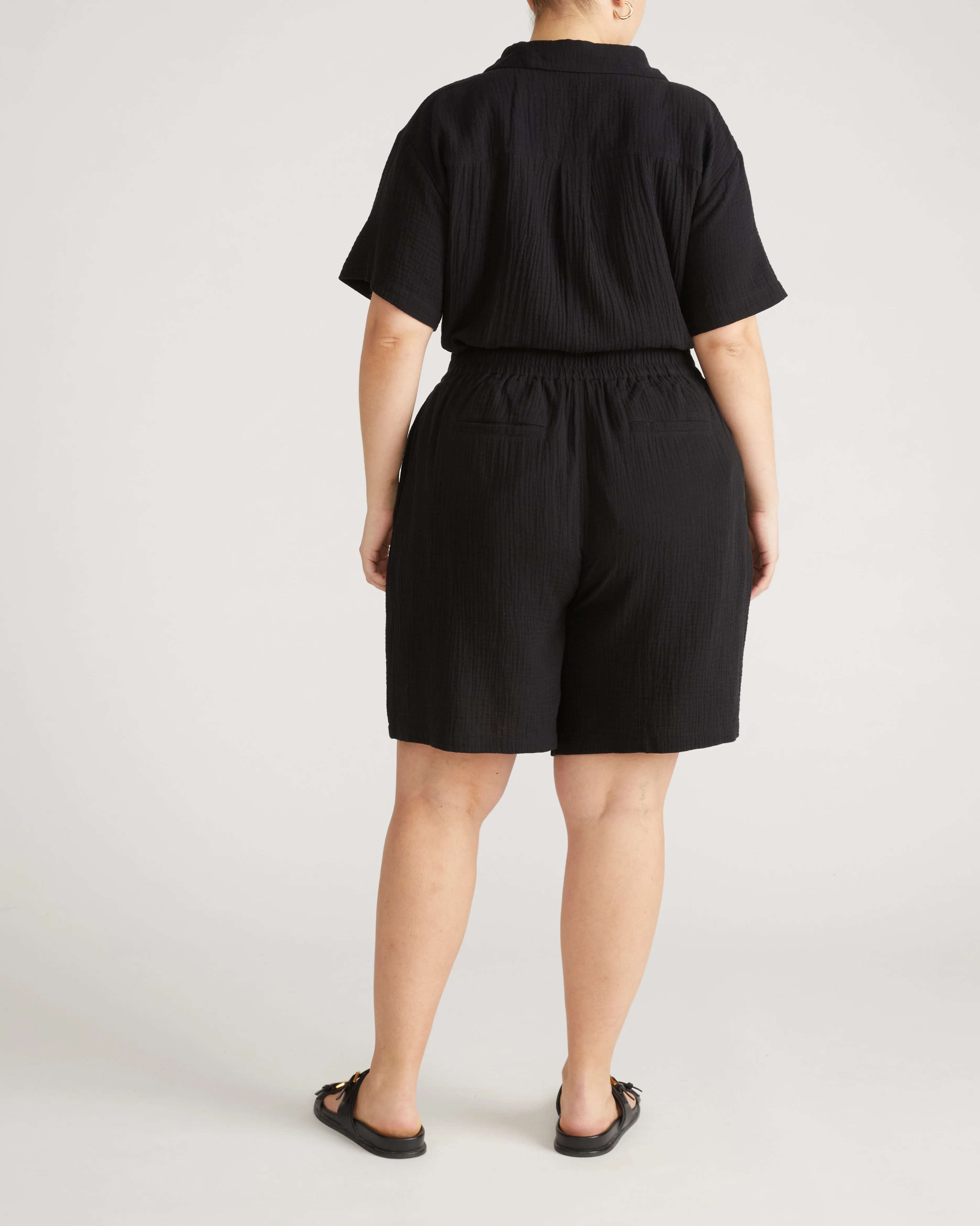 Luxe Cotton Gauze Beach Shirt - Black - Image 6