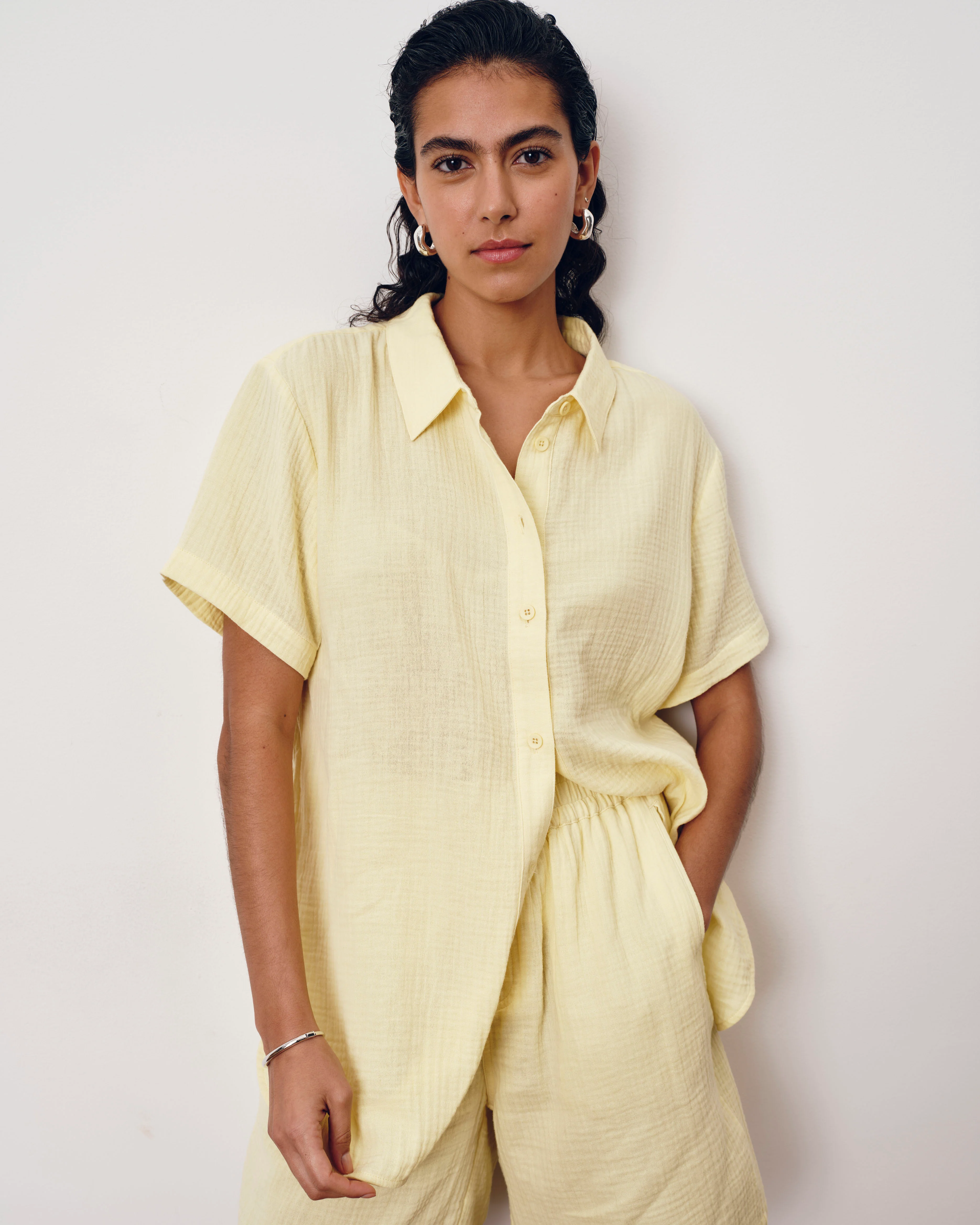 Luxe Cotton Gauze Beach Shirt - Pale Daffodil - Image 2