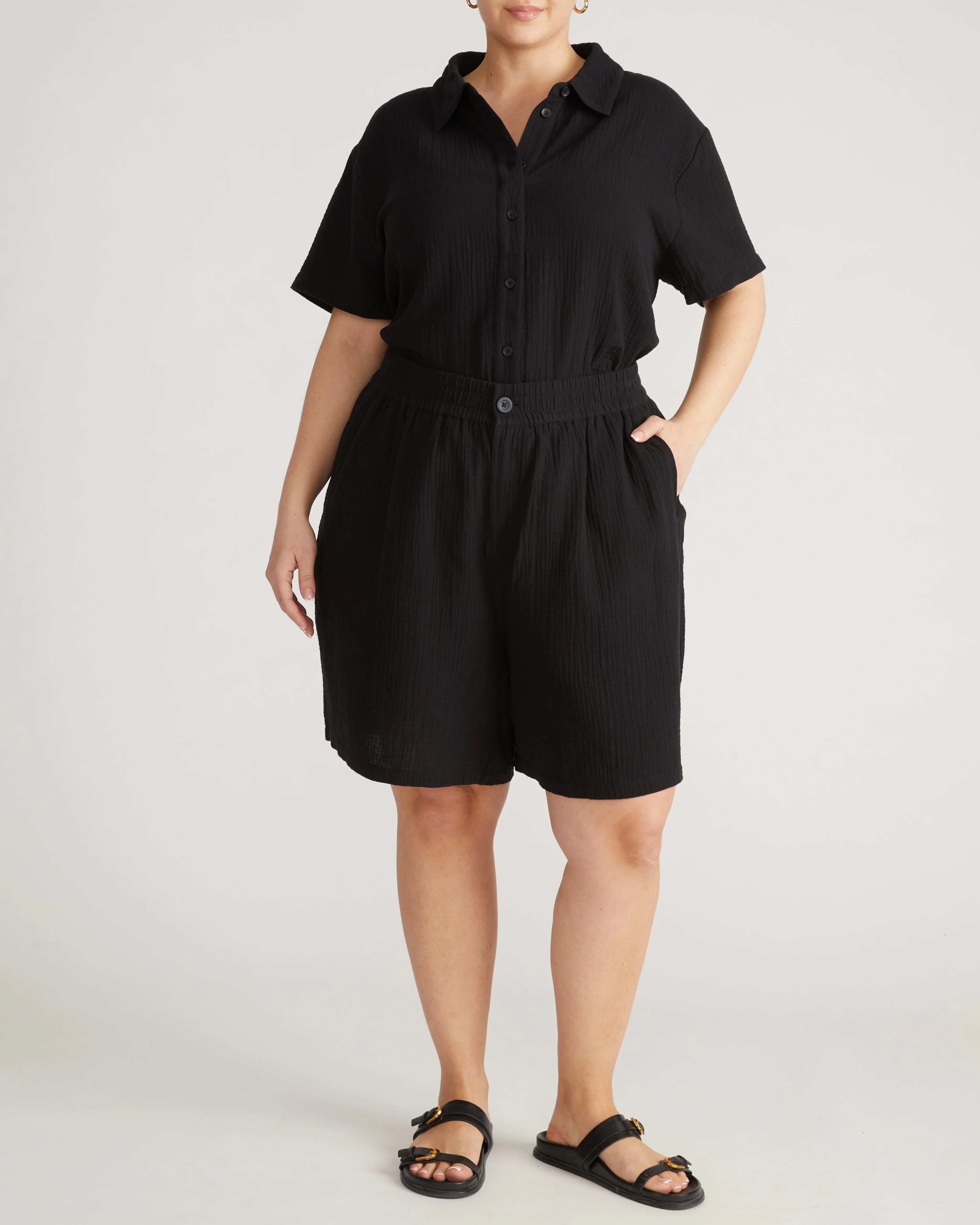 Luxe Cotton Gauze Beach Short - Black - Image 2