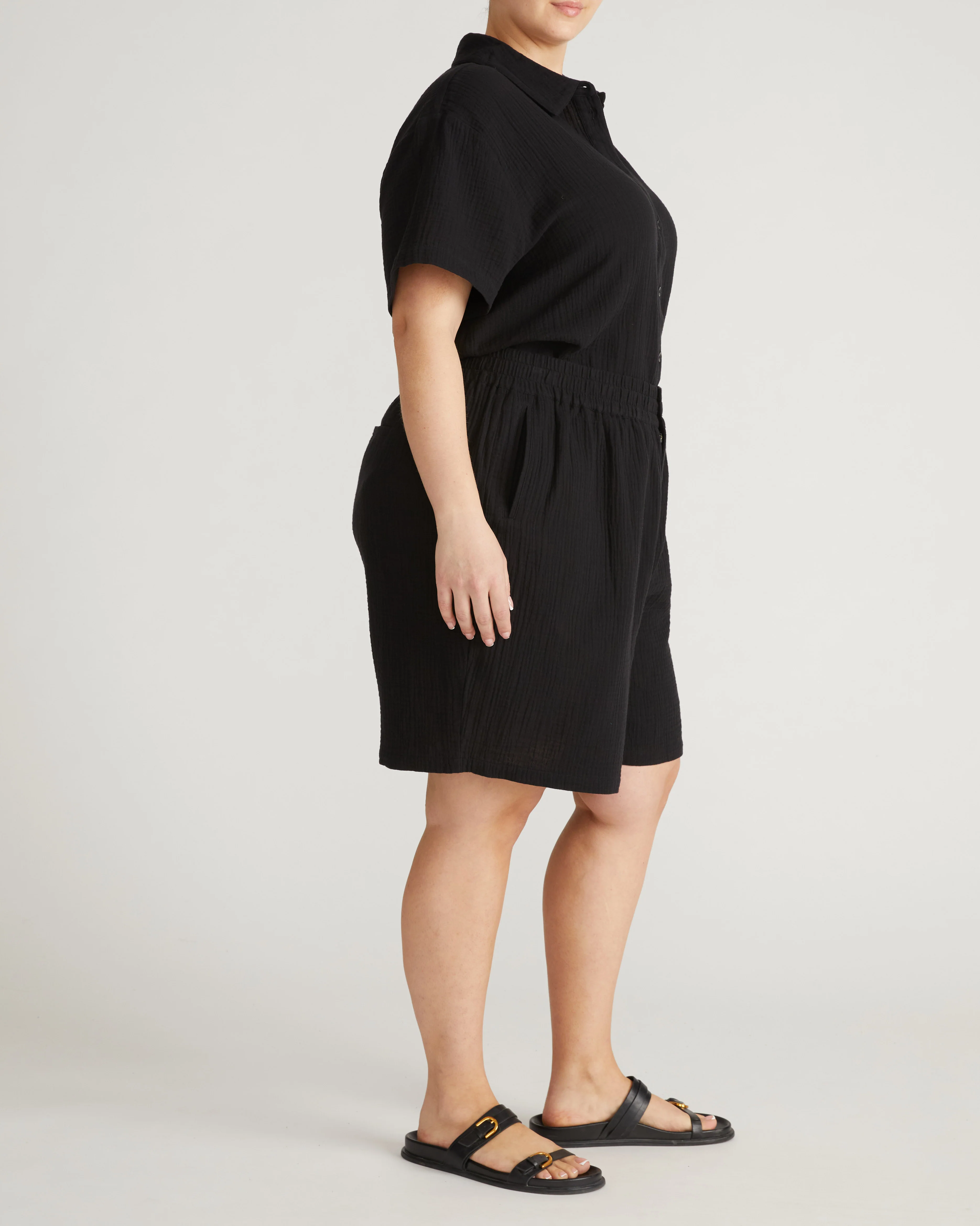 Luxe Cotton Gauze Beach Short - Black - Image 3
