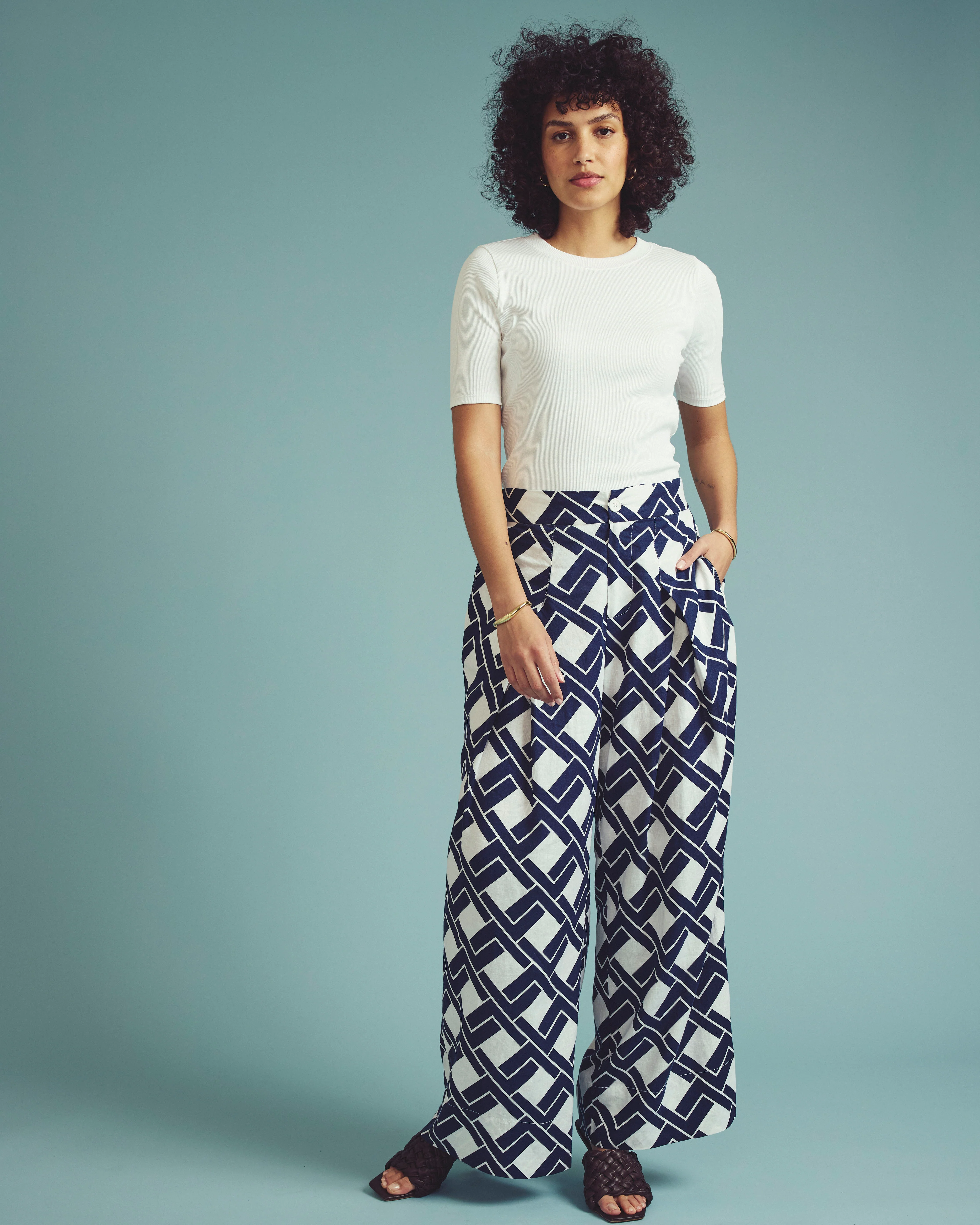 Marley Wide Leg Linen Pants - Geometrica Print