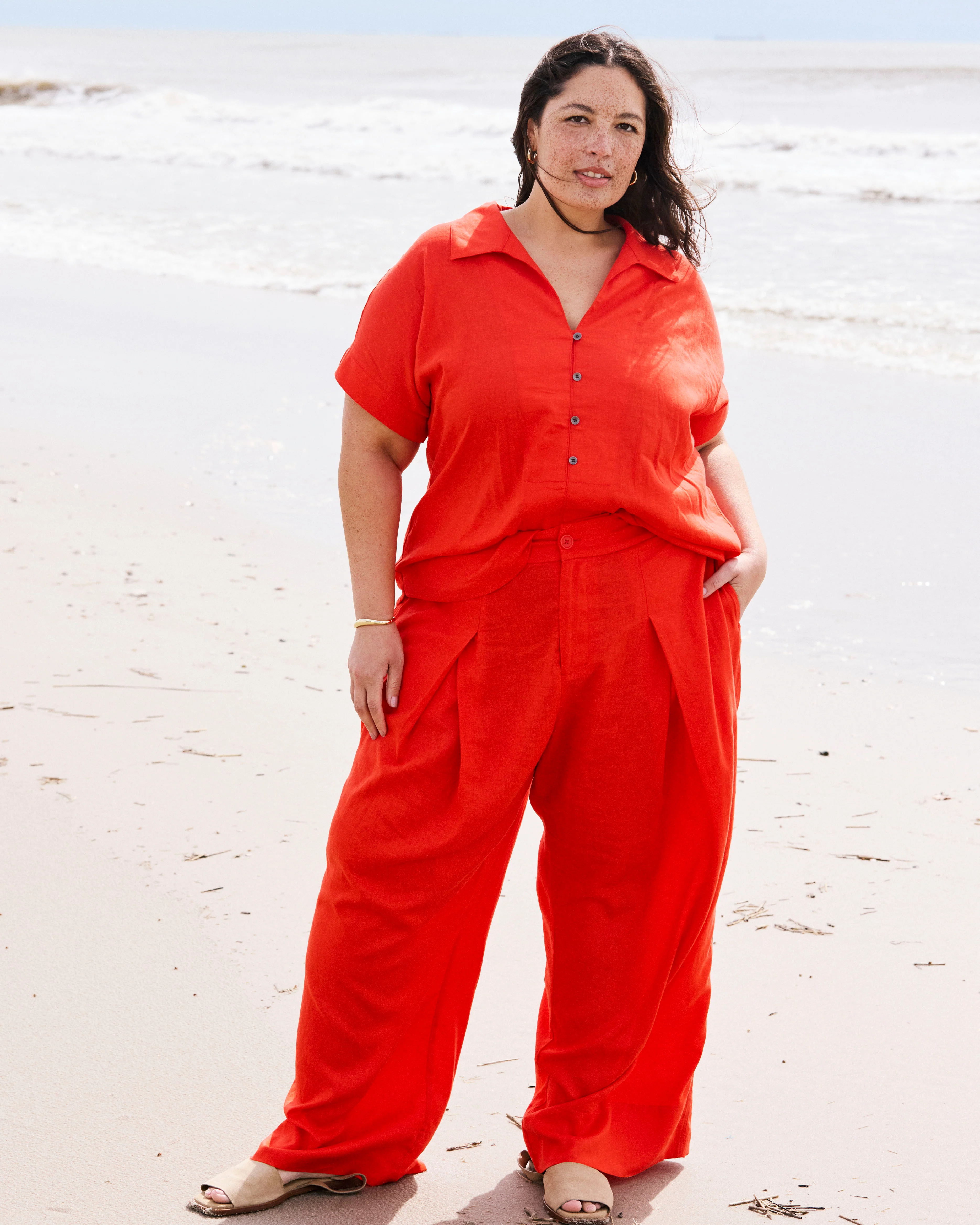 Marley Wide Leg Linen Pants - Shoreline Sunset