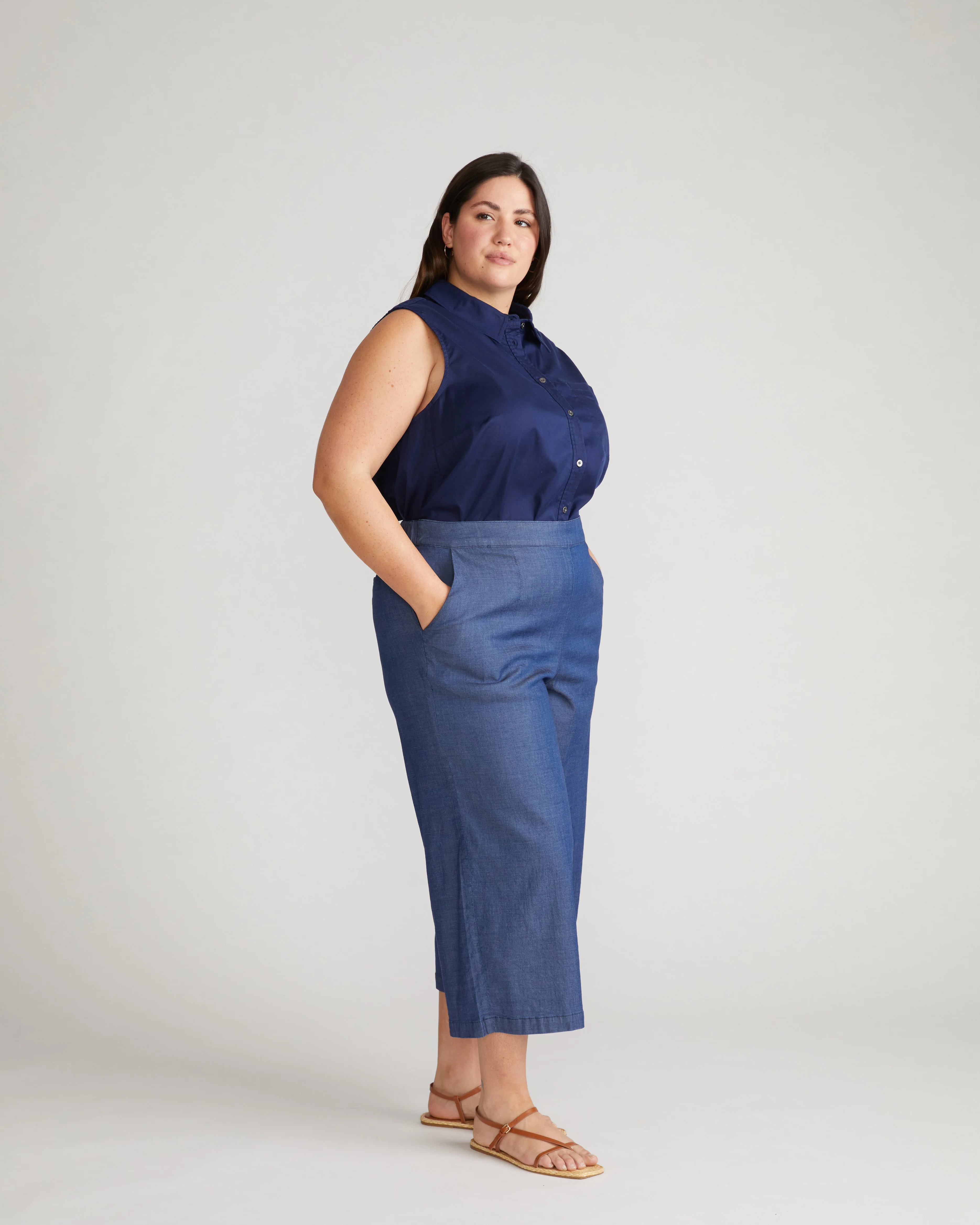 Perfect Tencel Chambray Culottes - Midnight Blue - Image 2