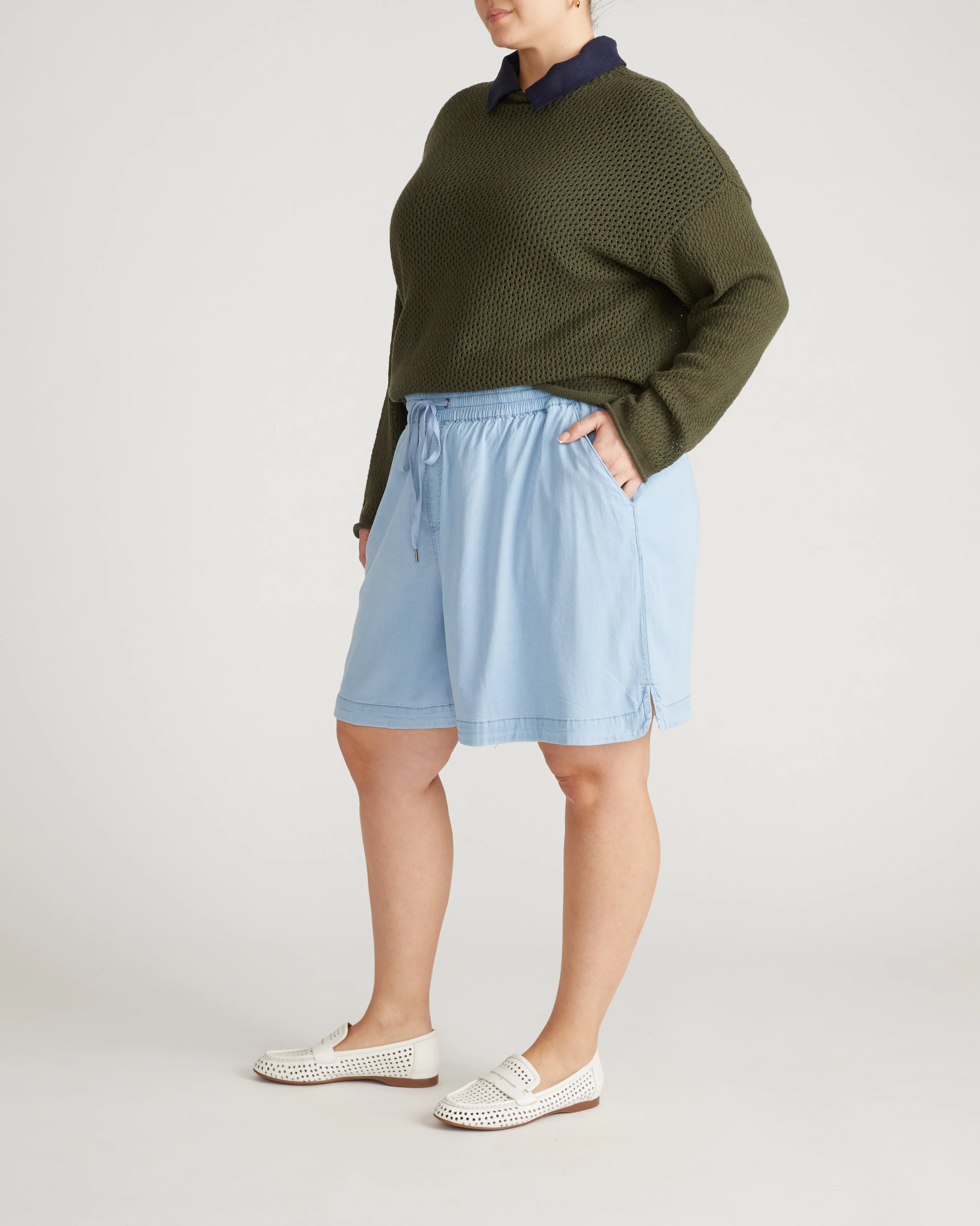 Perfect Tencel Chambray Shorts - Morning Blue - Image 4