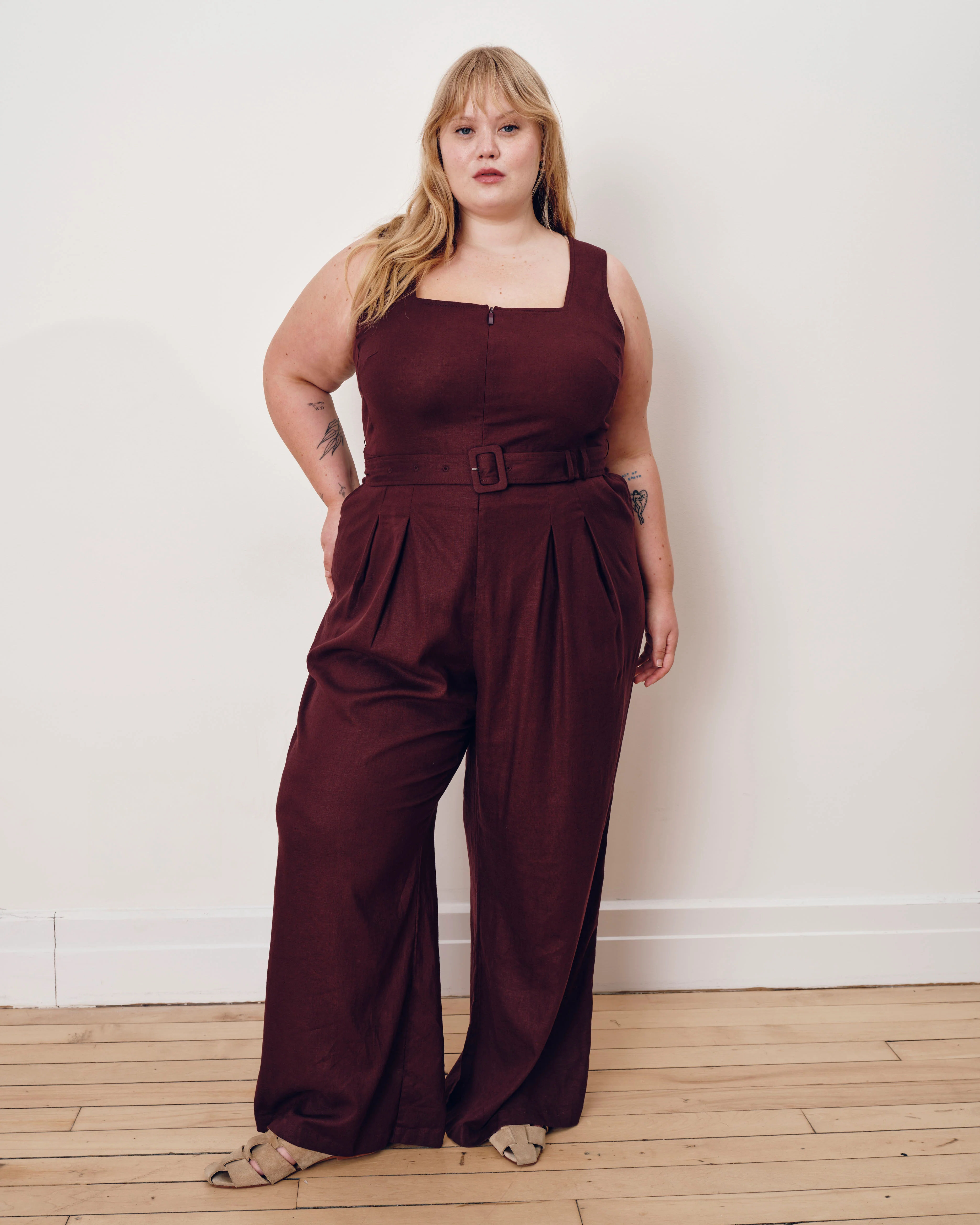 Rania Belted Linen Blend Jumpsuit - Brulee