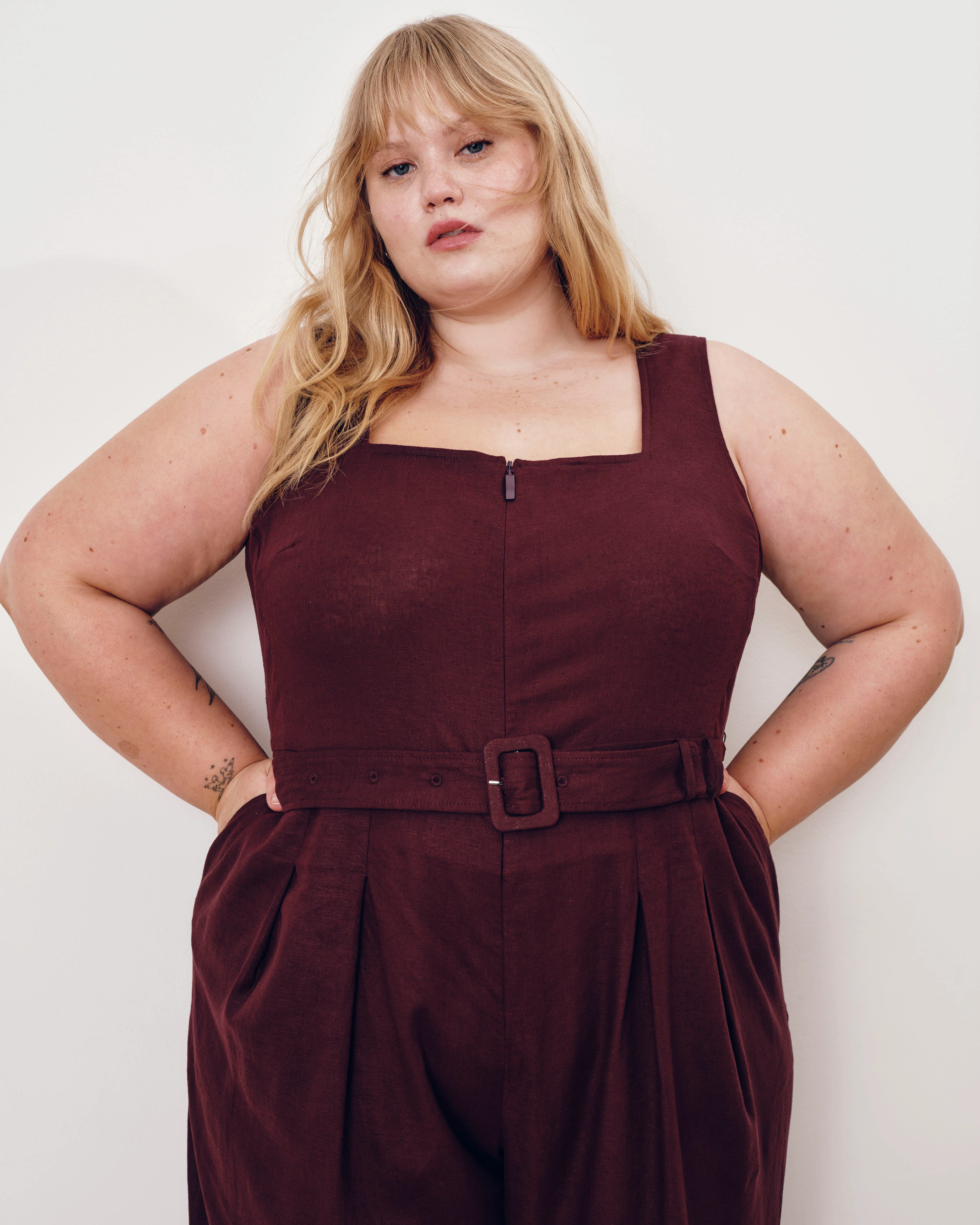 Rania Belted Linen Blend Jumpsuit - Brulee - Image 2