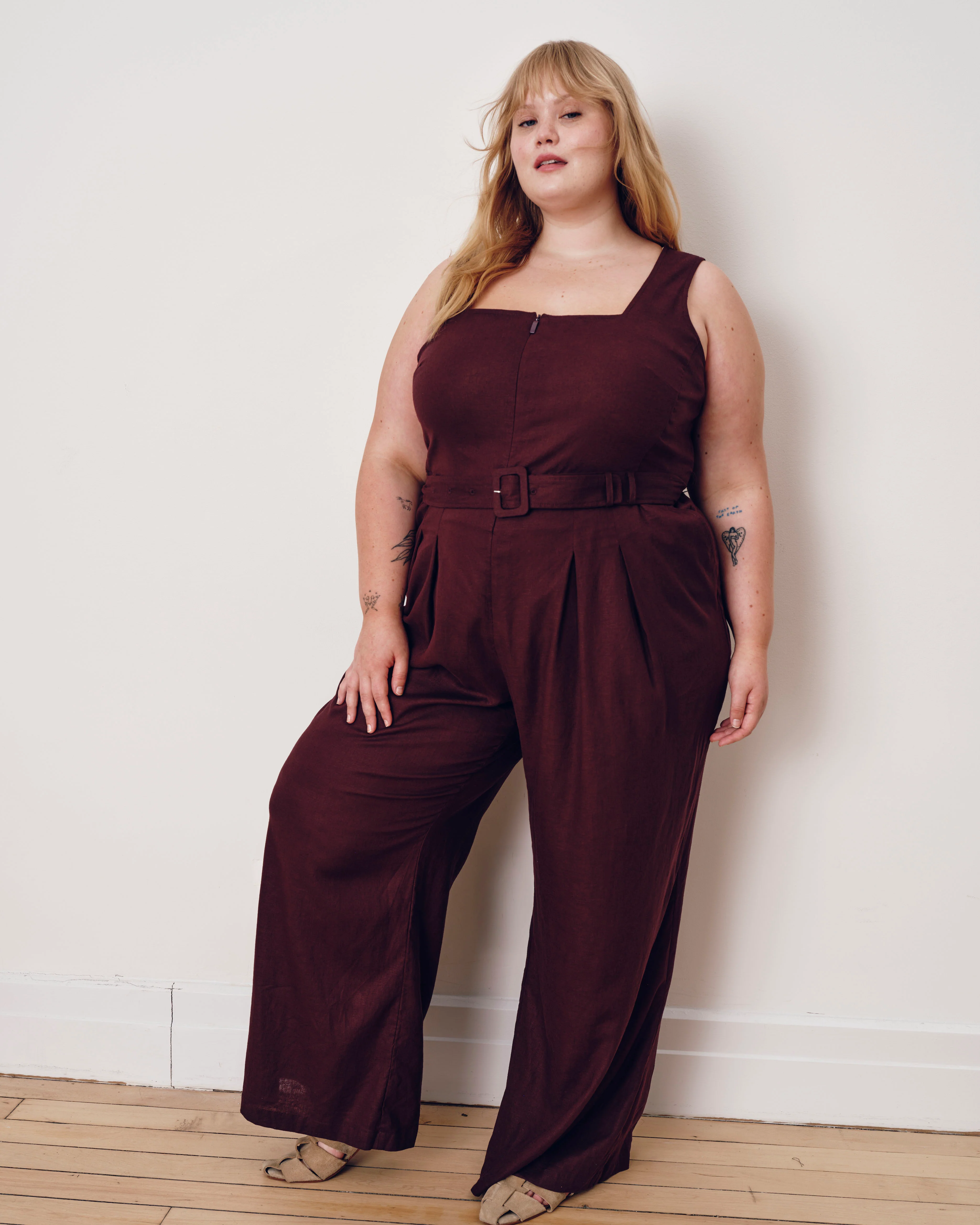 Rania Belted Linen Blend Jumpsuit - Brulee - Image 3