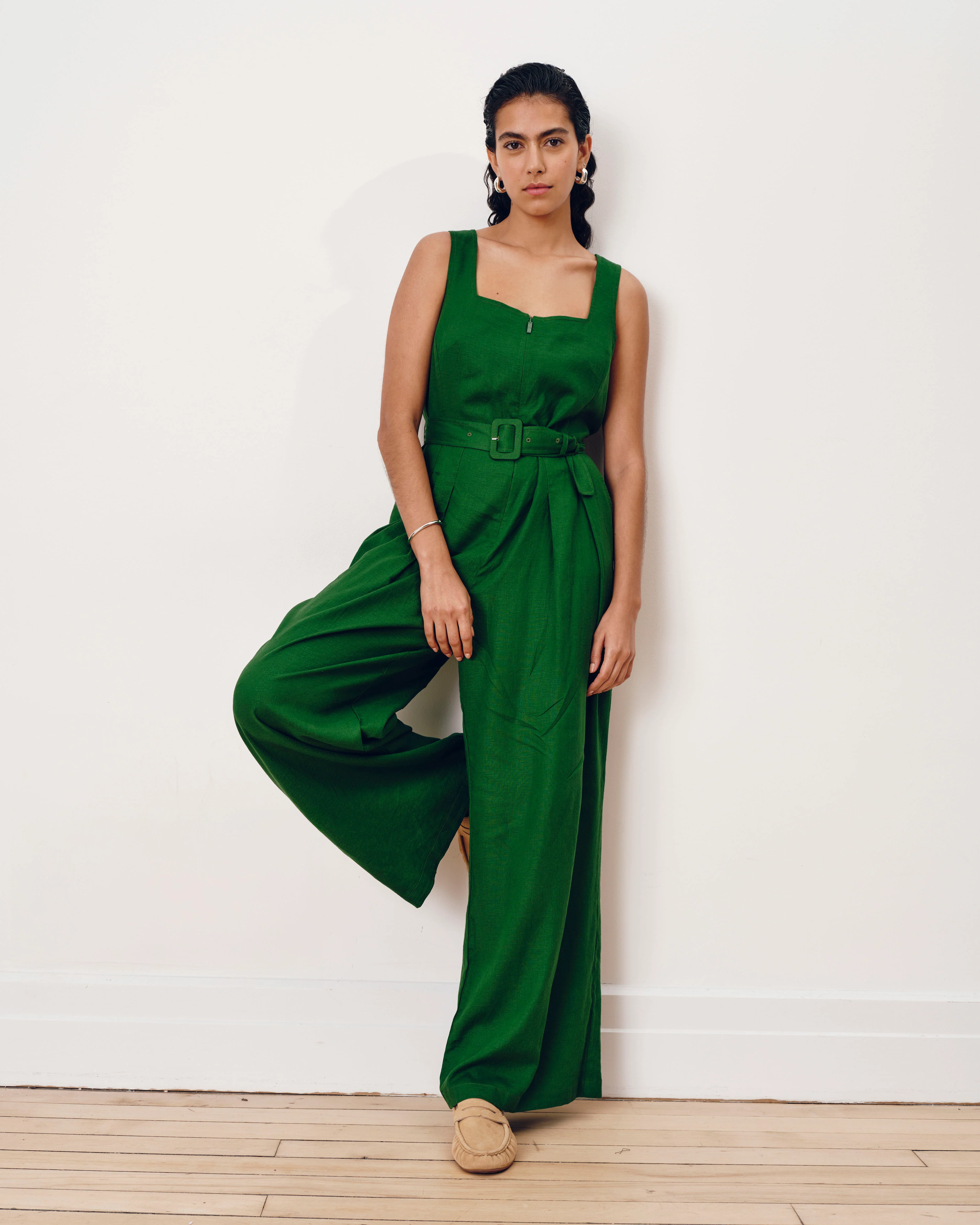 Rania Belted Linen Blend Jumpsuit - Jardin