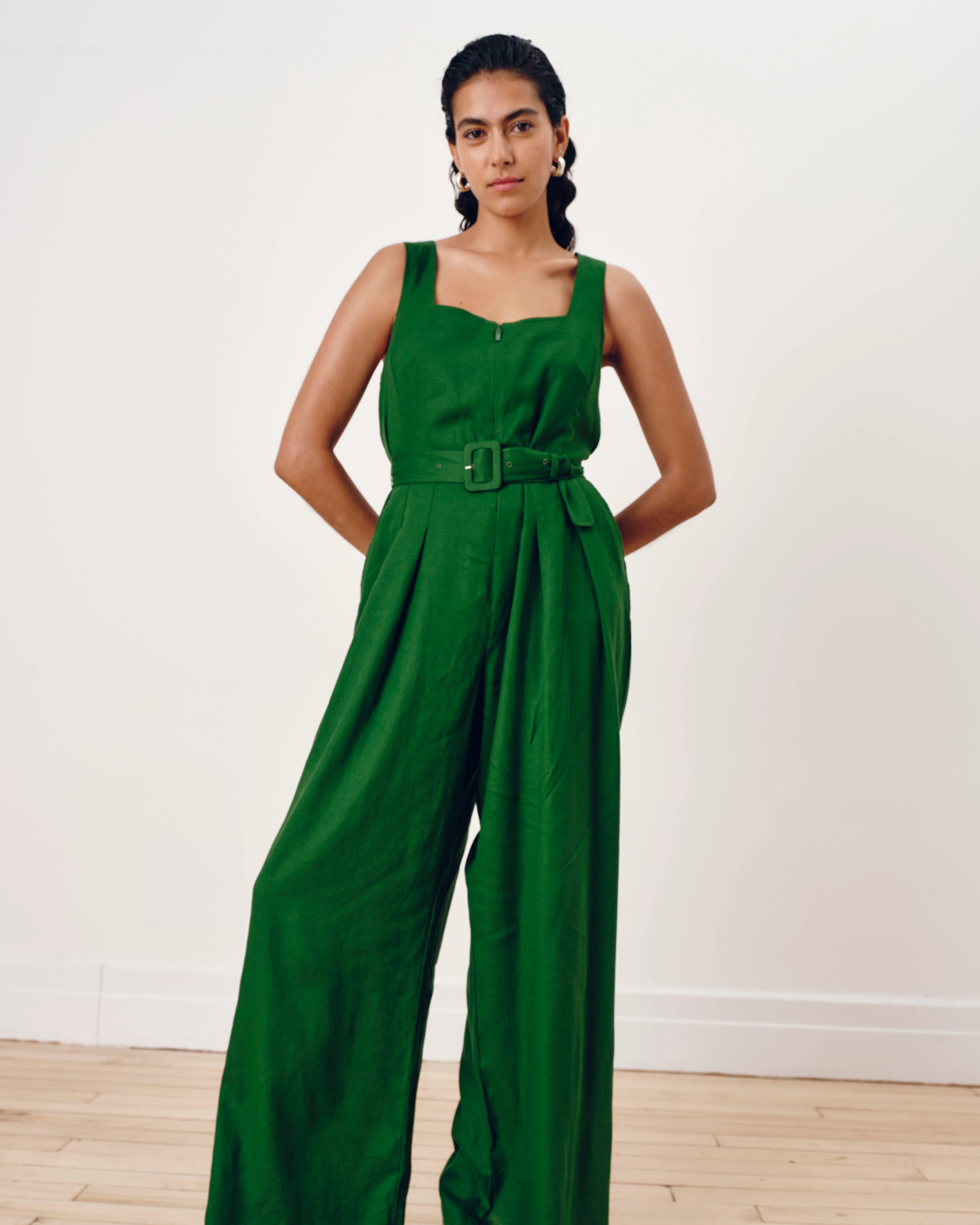 Rania Belted Linen Blend Jumpsuit - Jardin - Image 2