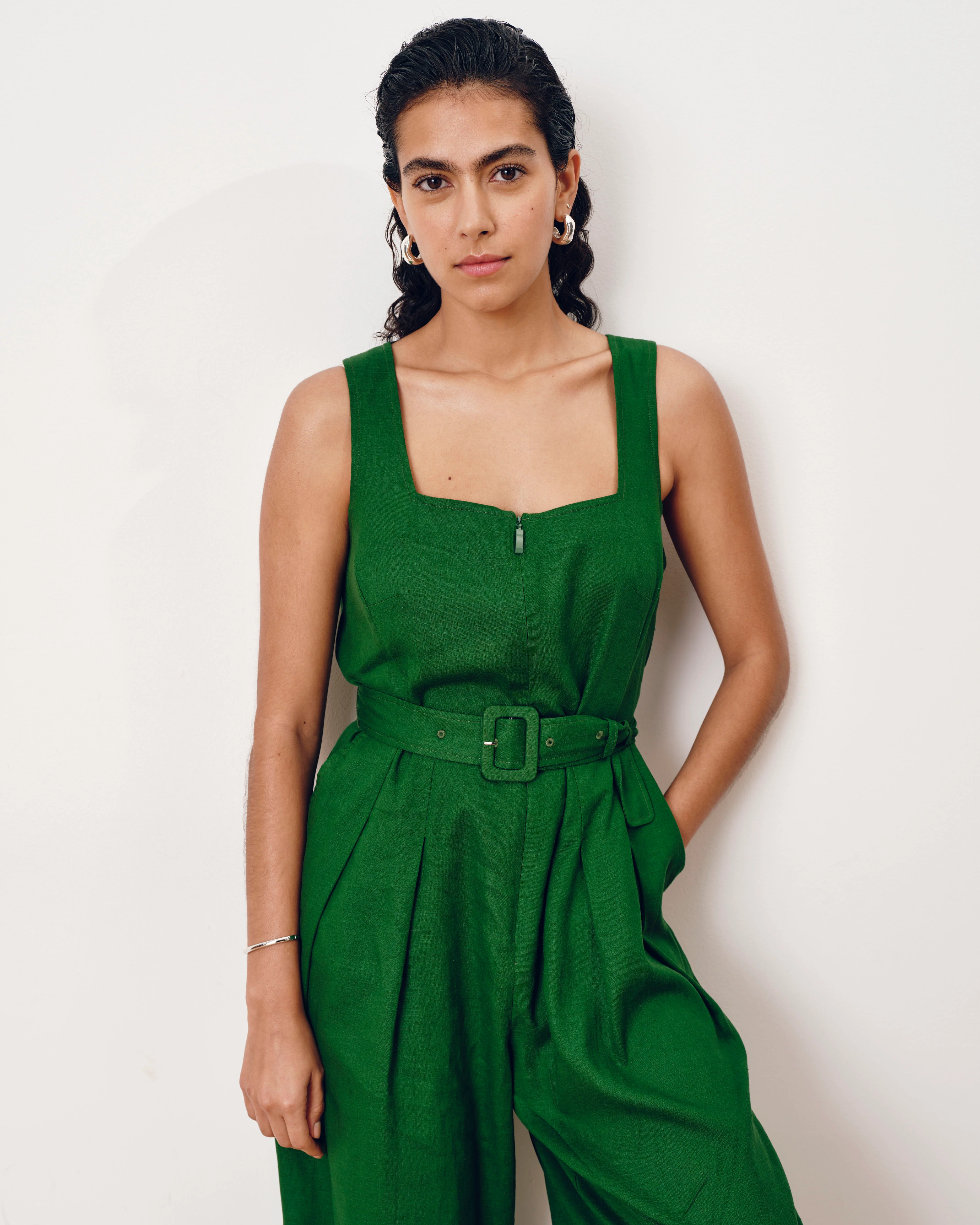 Rania Belted Linen Blend Jumpsuit - Jardin - Image 3