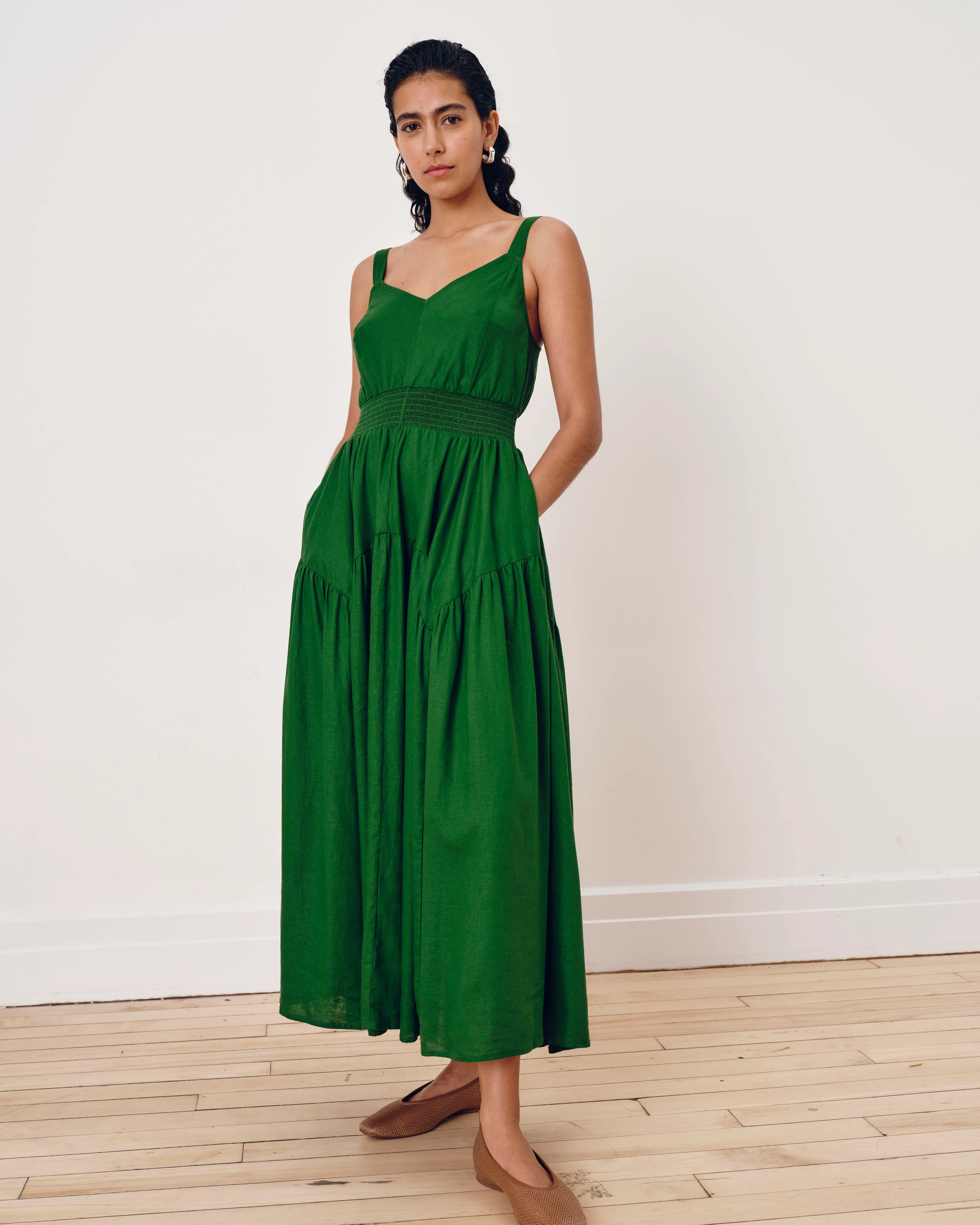 Ruby Smocked Linen Blend Sundress - Jardin