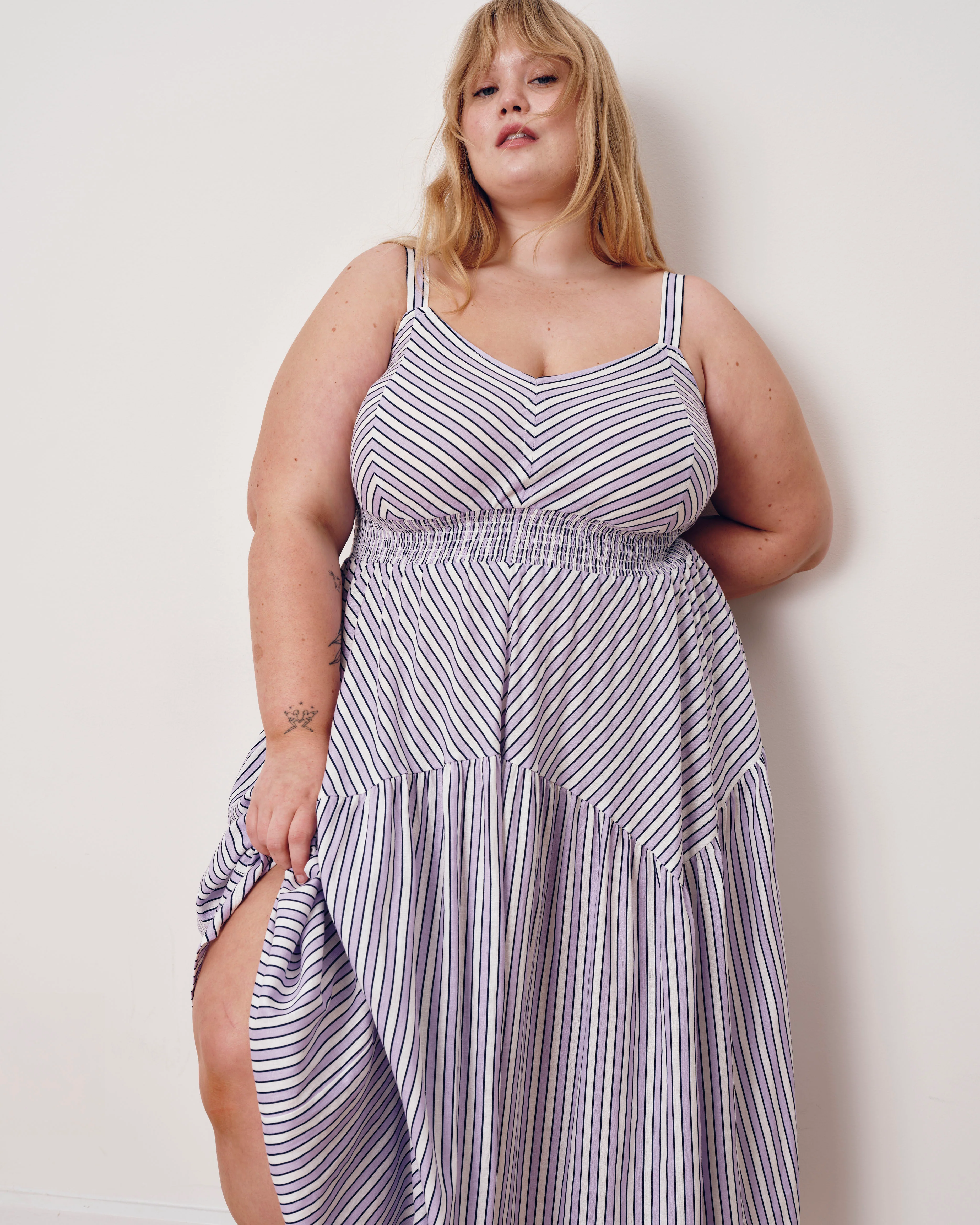Ruby Smocked Linen Blend Sundress - Lilac Stripe Print