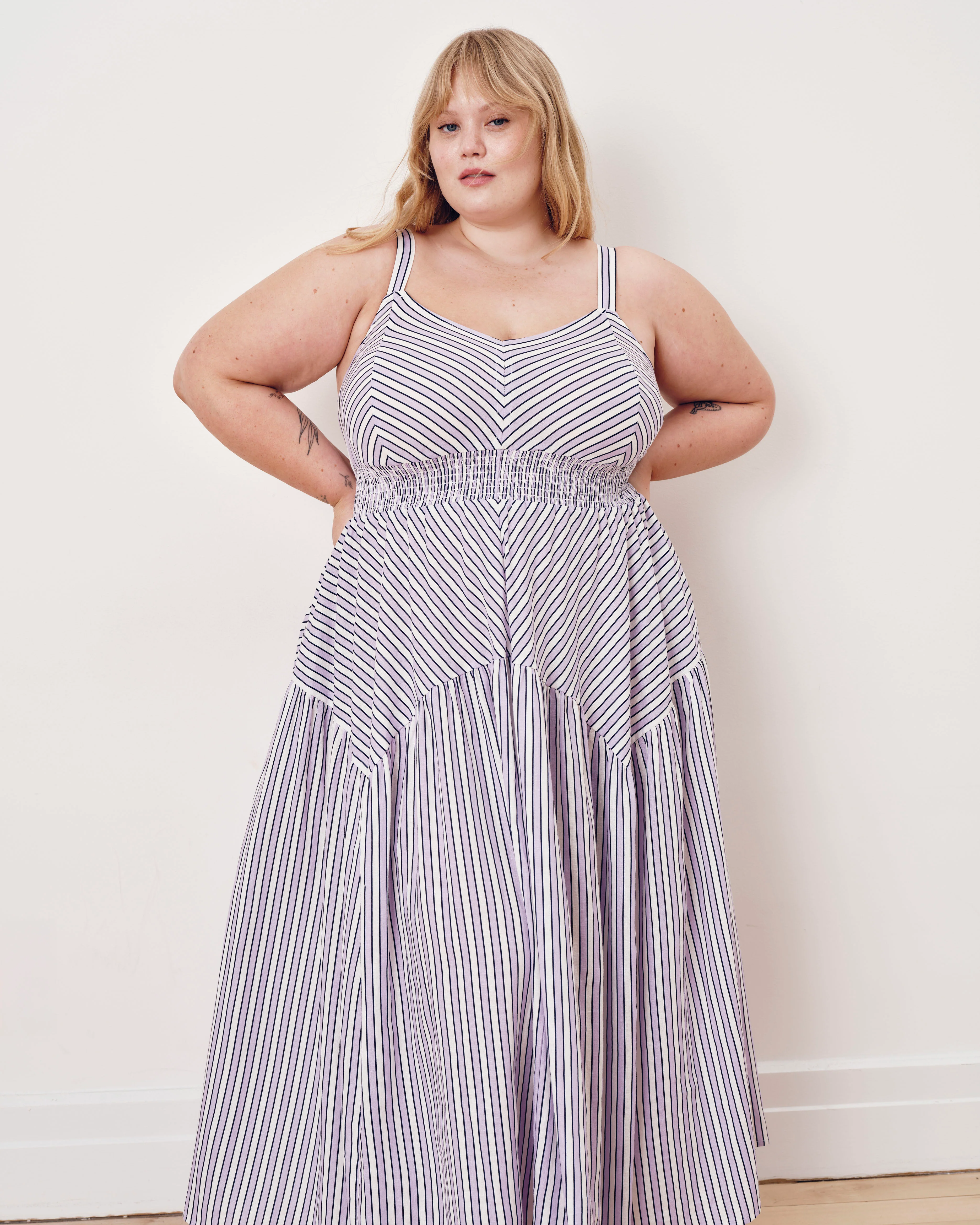 Ruby Smocked Linen Blend Sundress - Lilac Stripe Print - Image 2