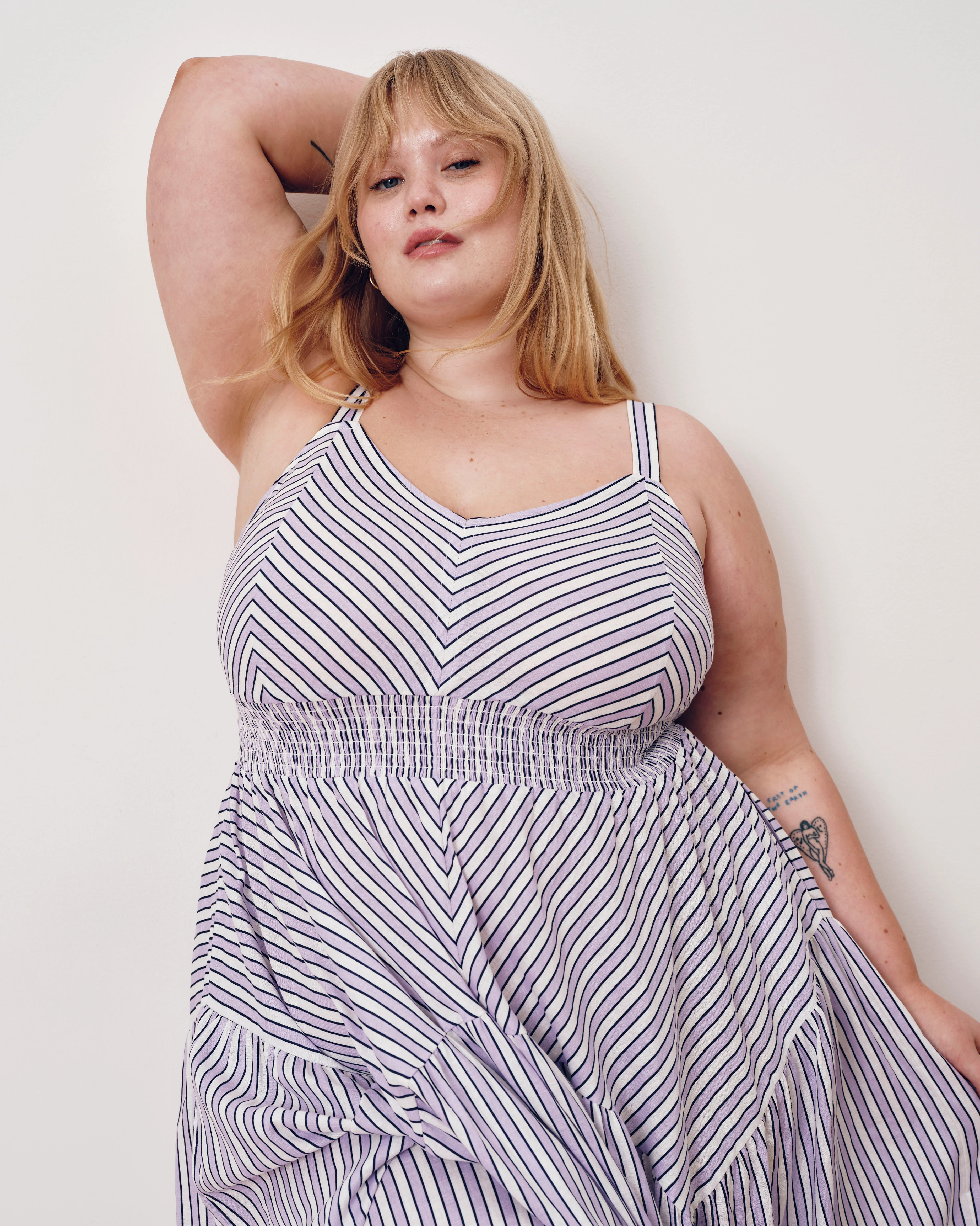 Ruby Smocked Linen Blend Sundress - Lilac Stripe Print - Image 3