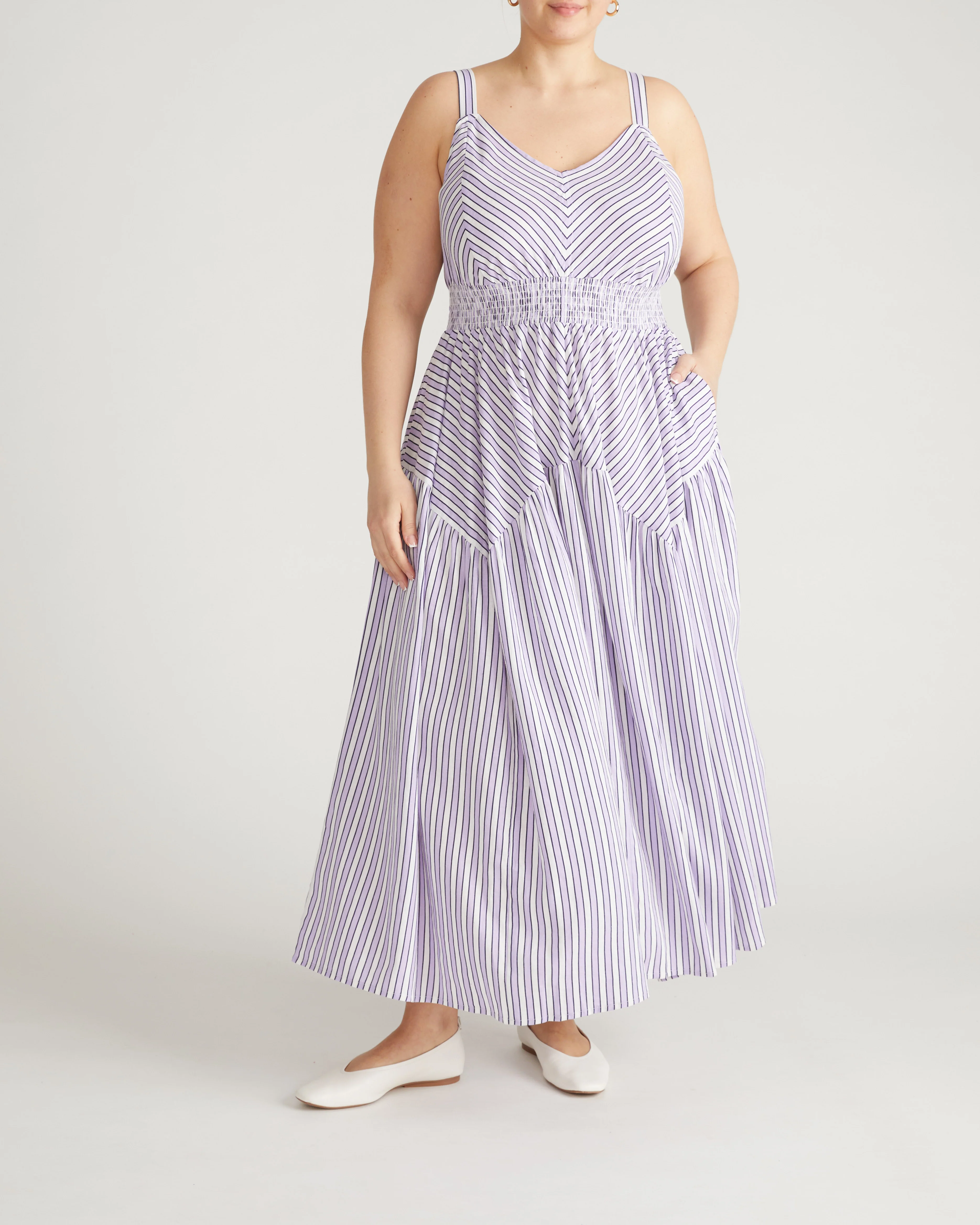 Ruby Smocked Linen Blend Sundress - Lilac Stripe Print - Image 4