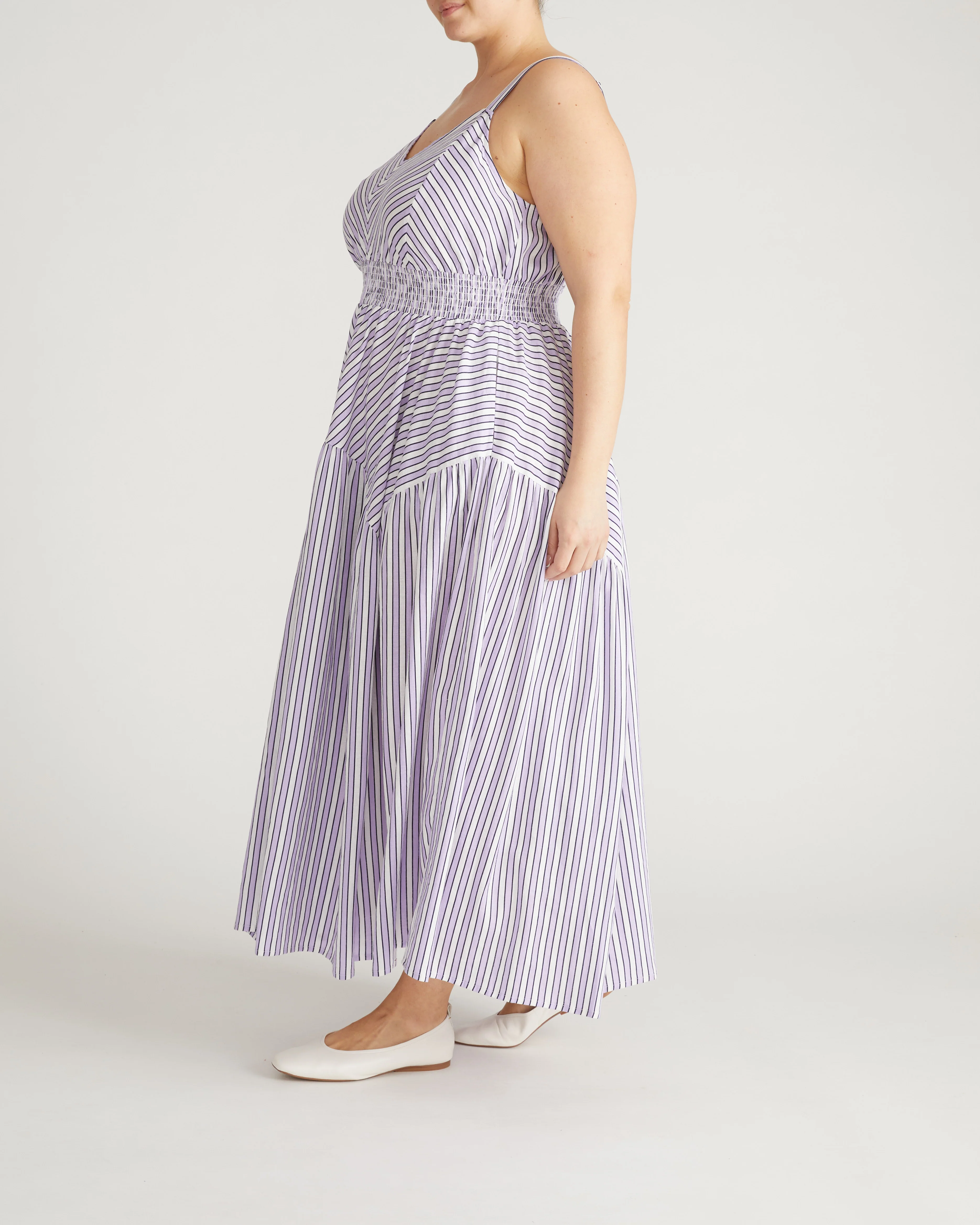 Ruby Smocked Linen Blend Sundress - Lilac Stripe Print - Image 5