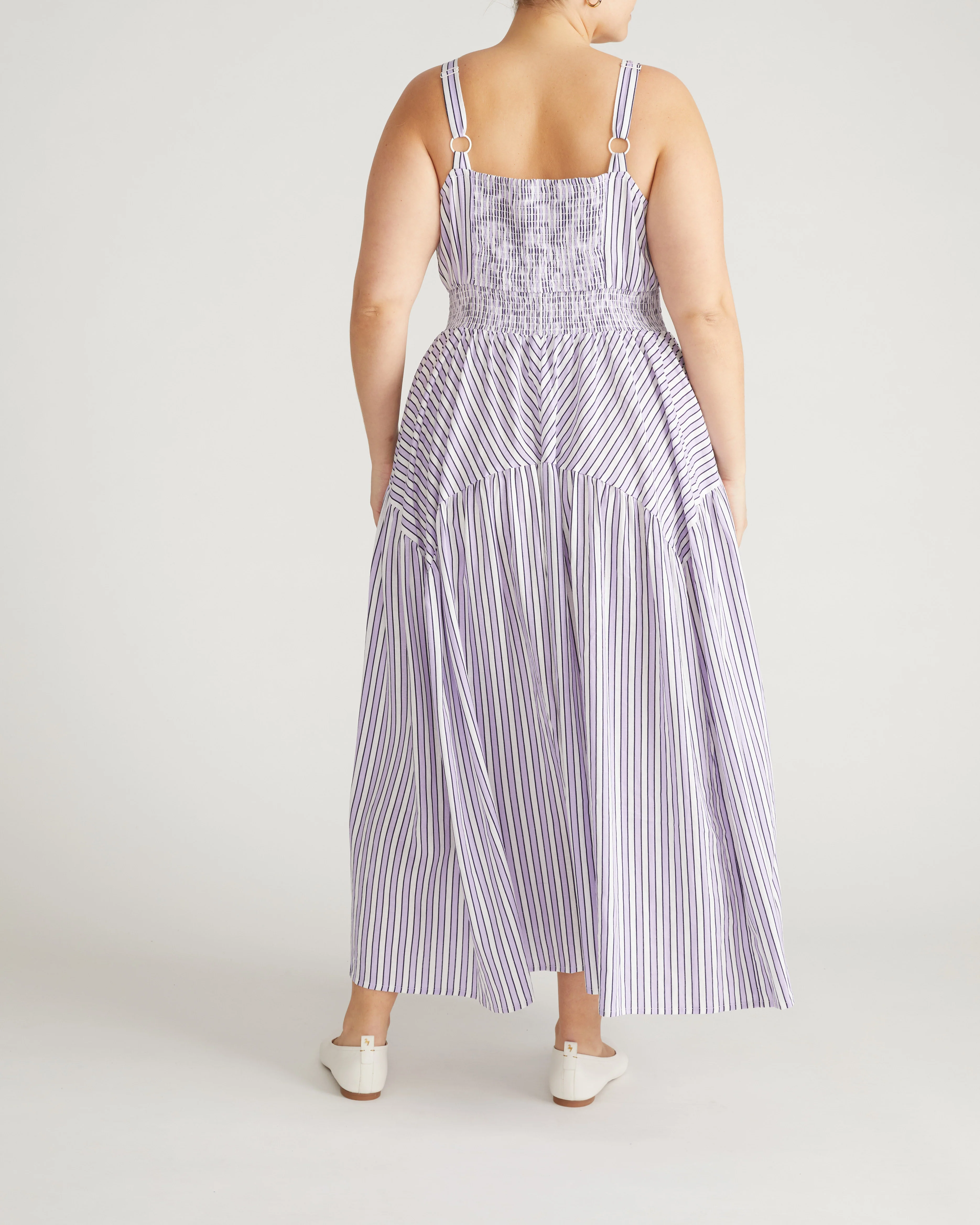 Ruby Smocked Linen Blend Sundress - Lilac Stripe Print - Image 6