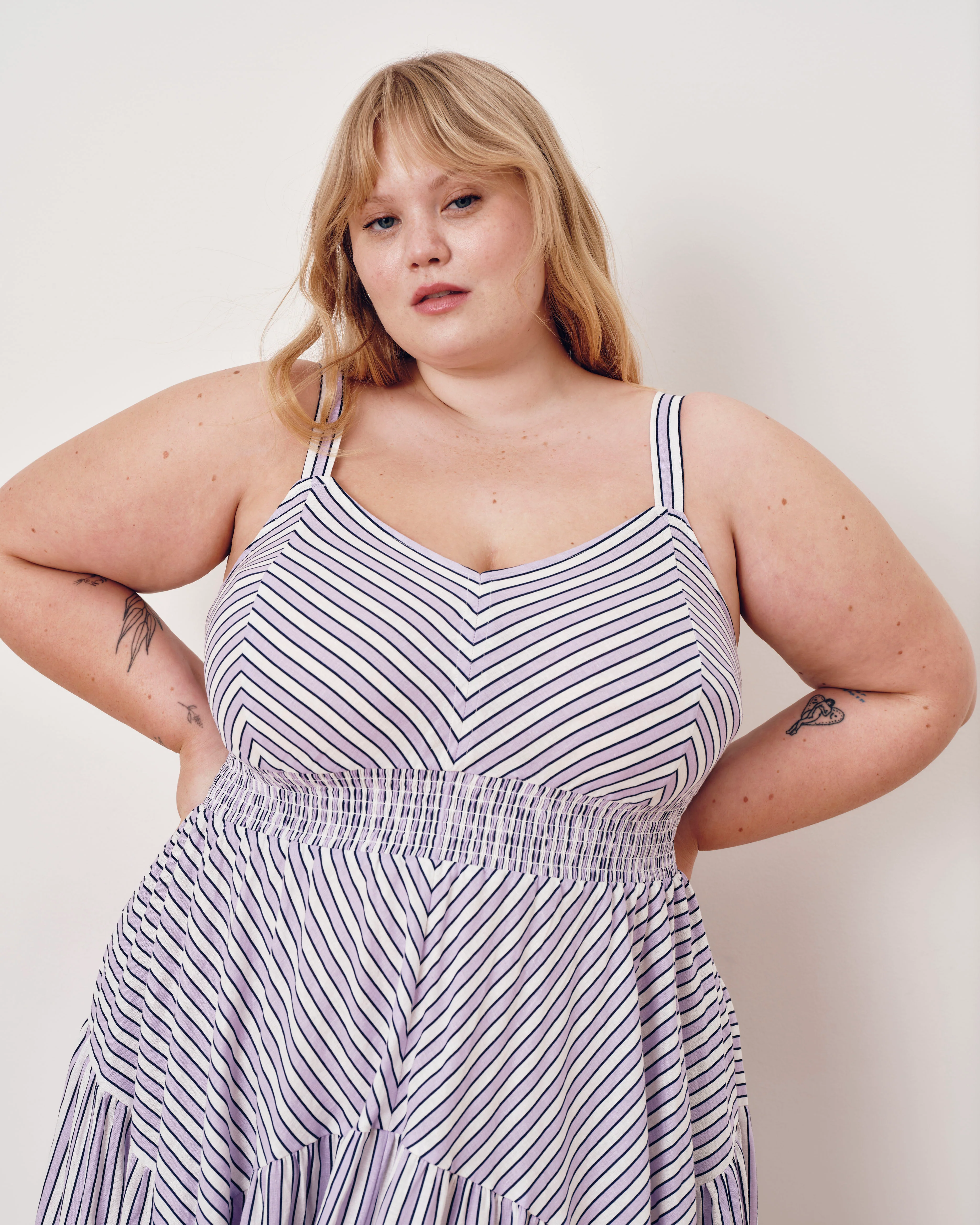 Ruby Smocked Linen Blend Sundress - Lilac Stripe Print - Image 7