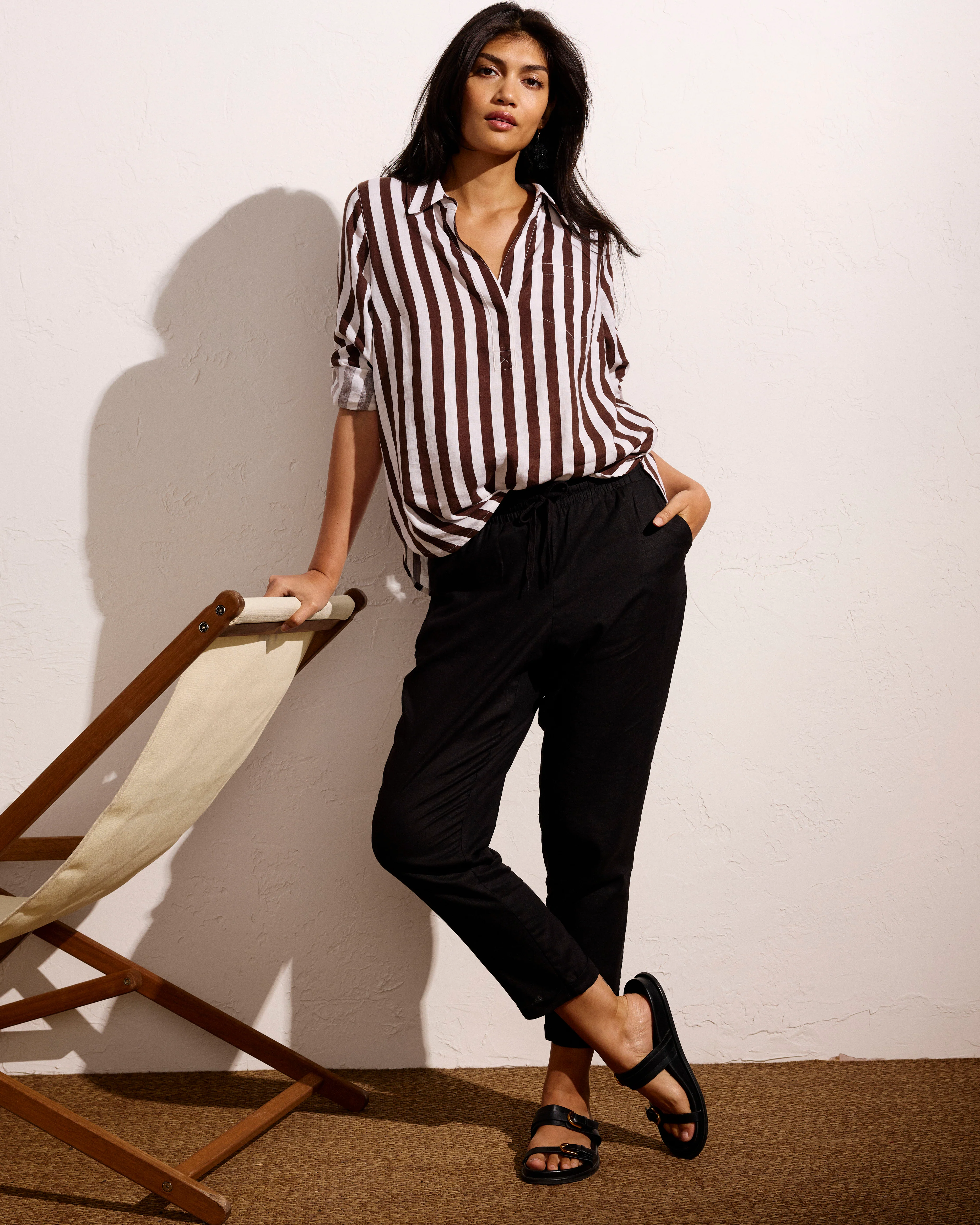 Sayville Linen Drawstring Pant - Black