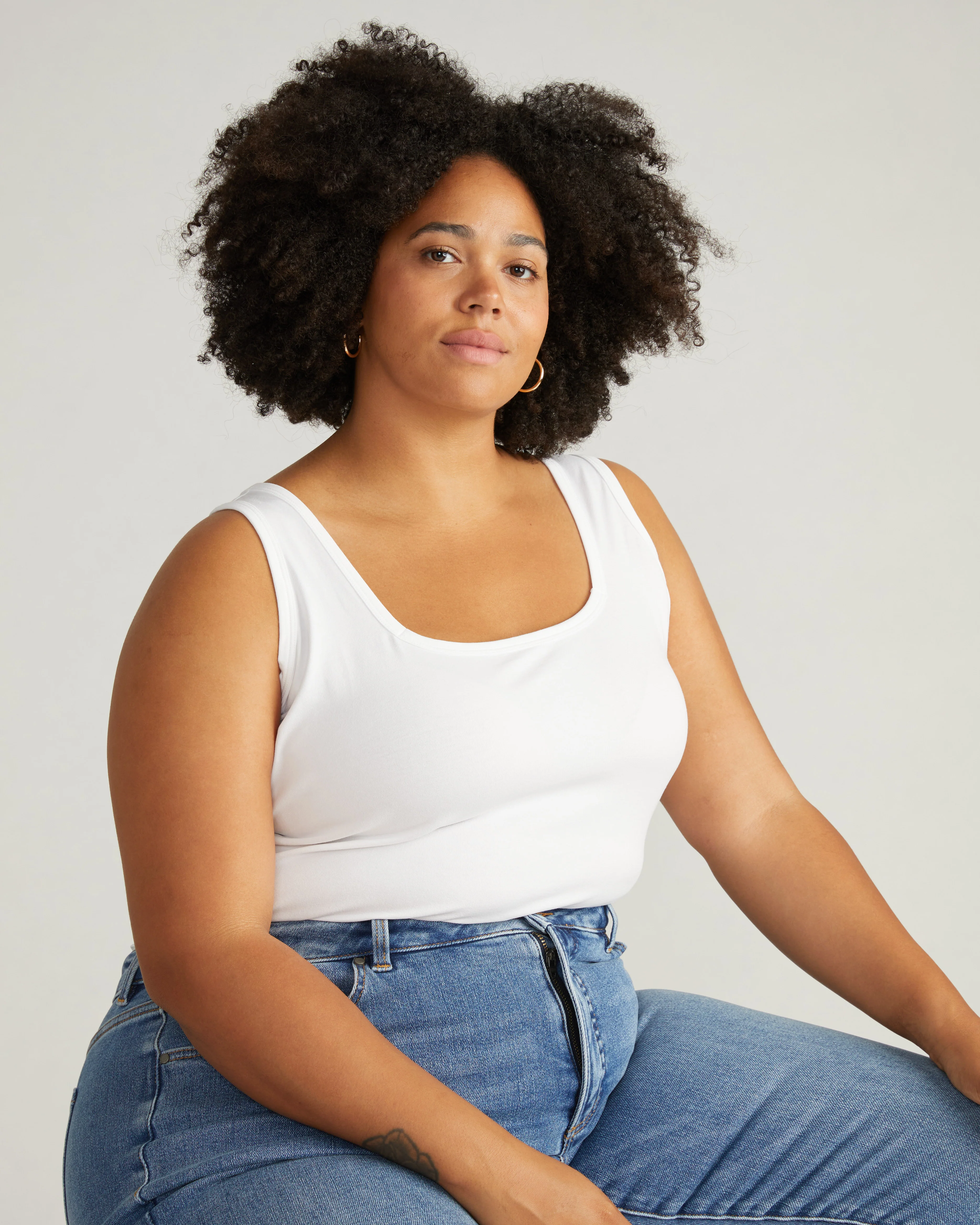 Square Neck Tank Top - White